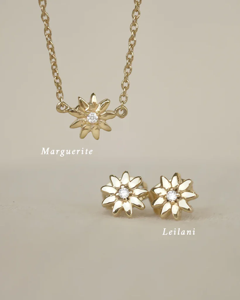 Leilani Solid Gold Flower Diamond Stud - Image 3