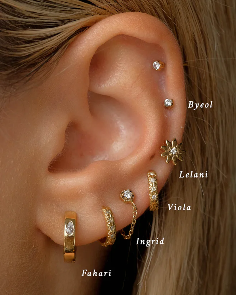 Leilani Solid Gold Flower Diamond Stud - Image 4