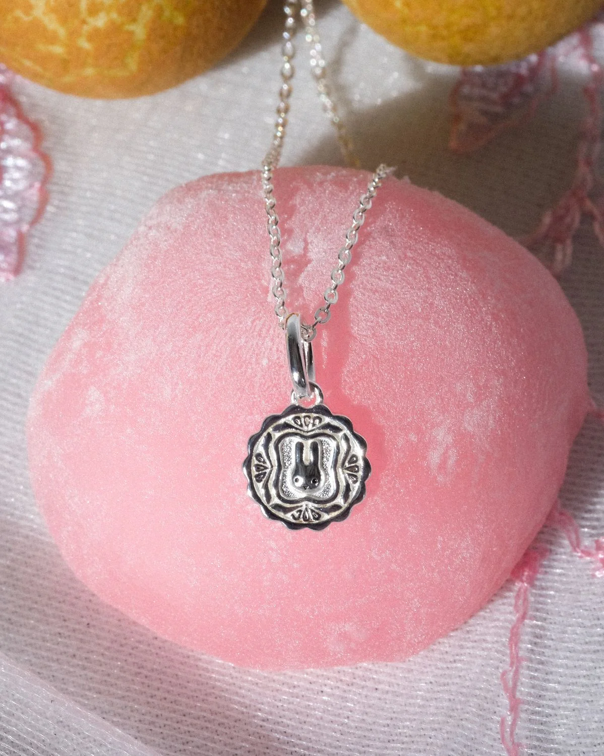 Luna Round Mooncake Necklace - Sterling Silver - Image 2