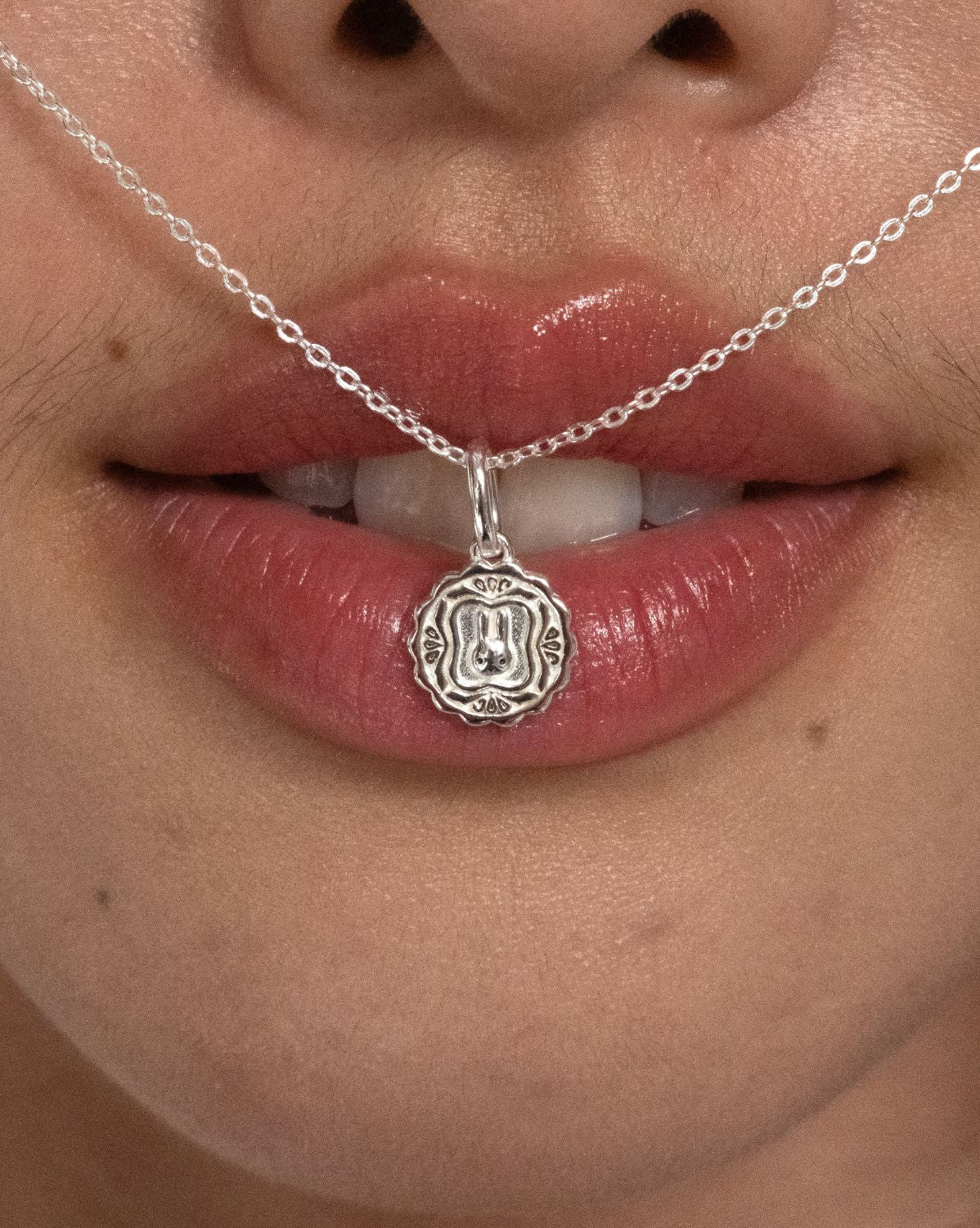 Luna Round Mooncake Necklace - Sterling Silver - Image 4