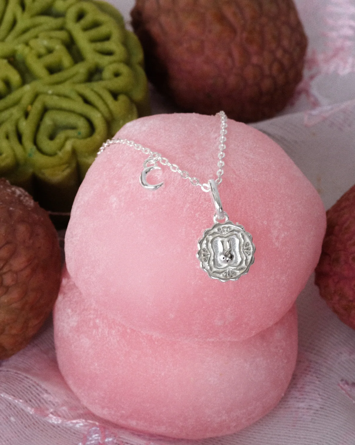 Luna Round Mooncake Necklace - Sterling Silver - Image 5