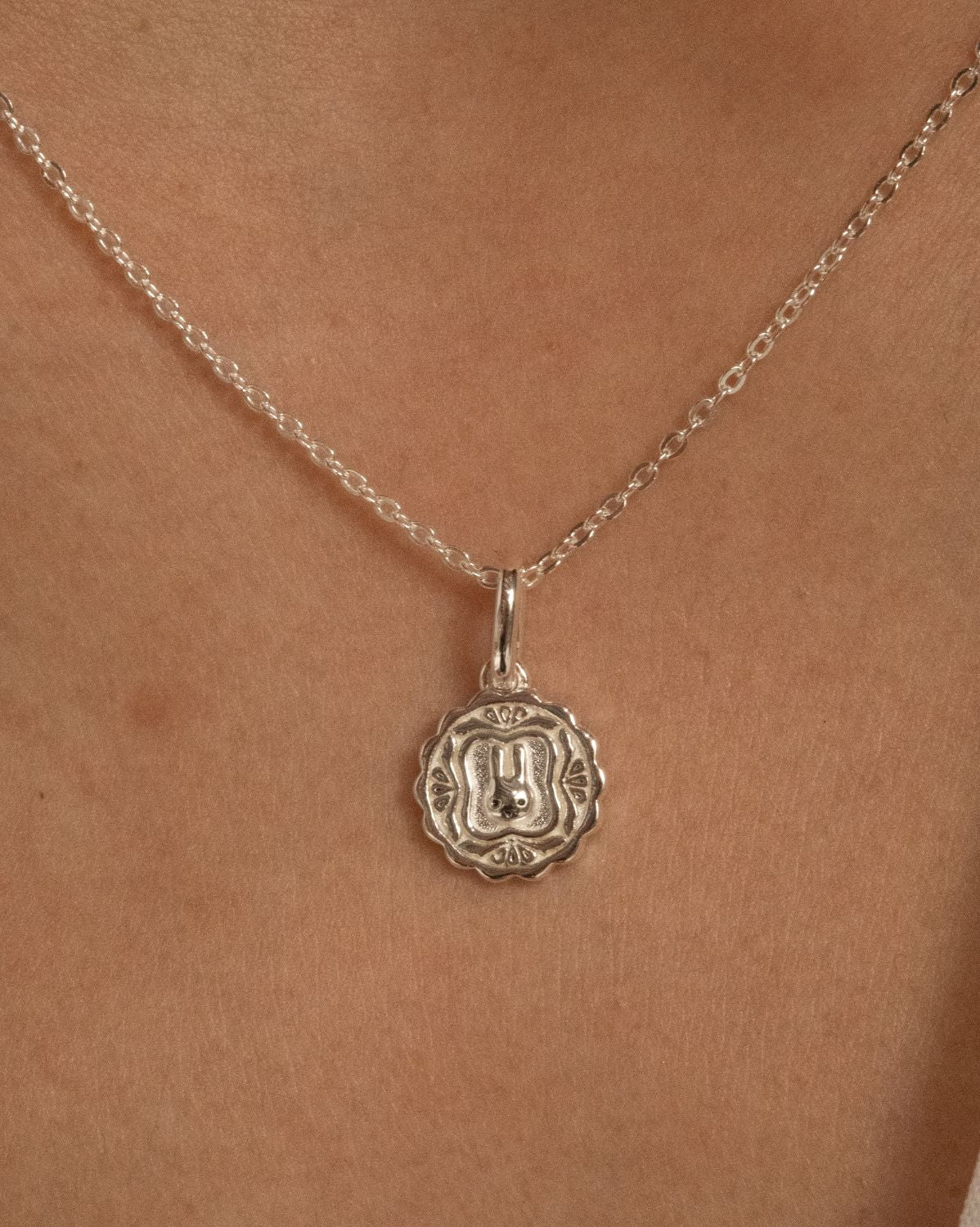 Luna Round Mooncake Necklace - Sterling Silver - Image 8