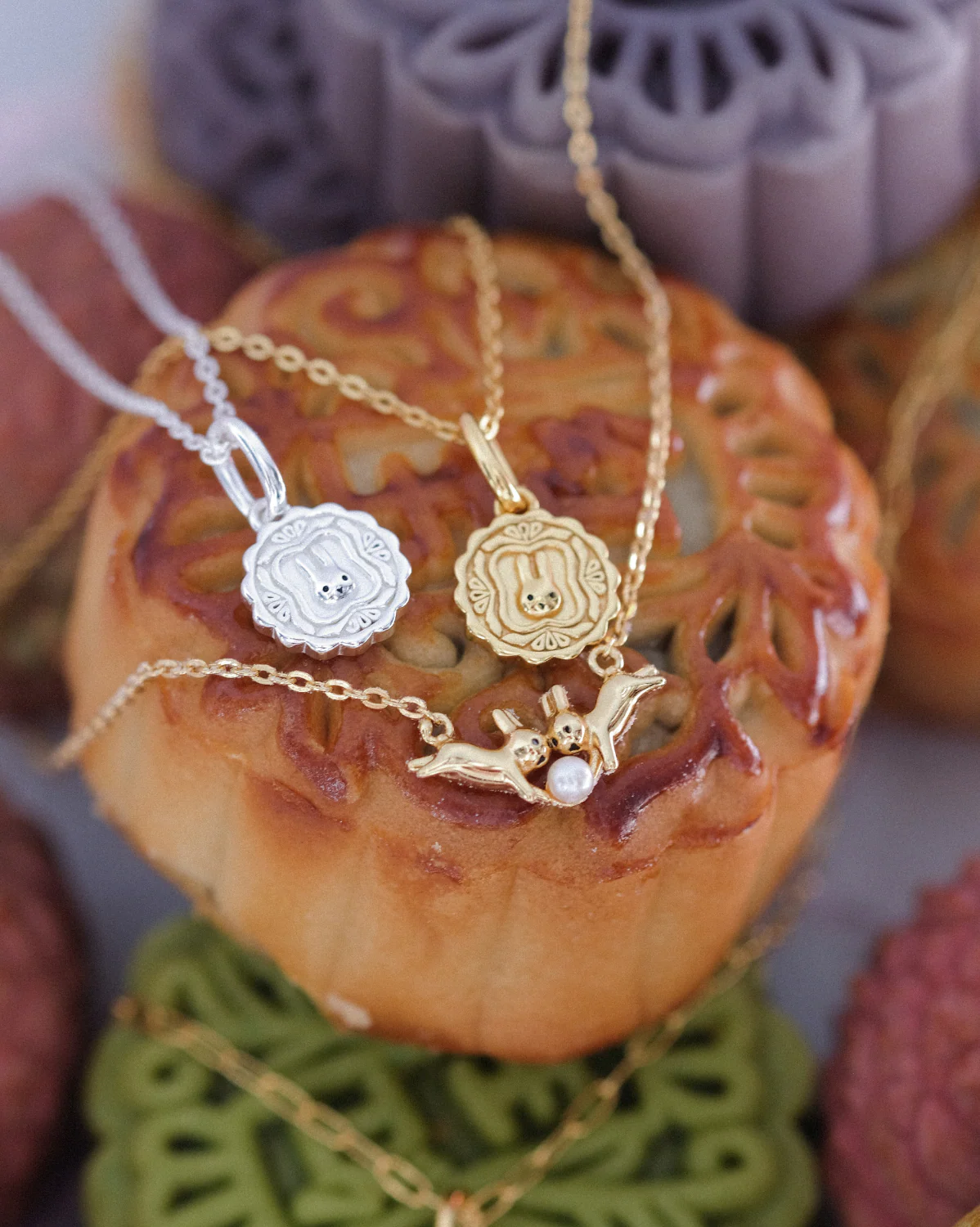 Luna Round Mooncake Necklace - Sterling Silver - Image 9