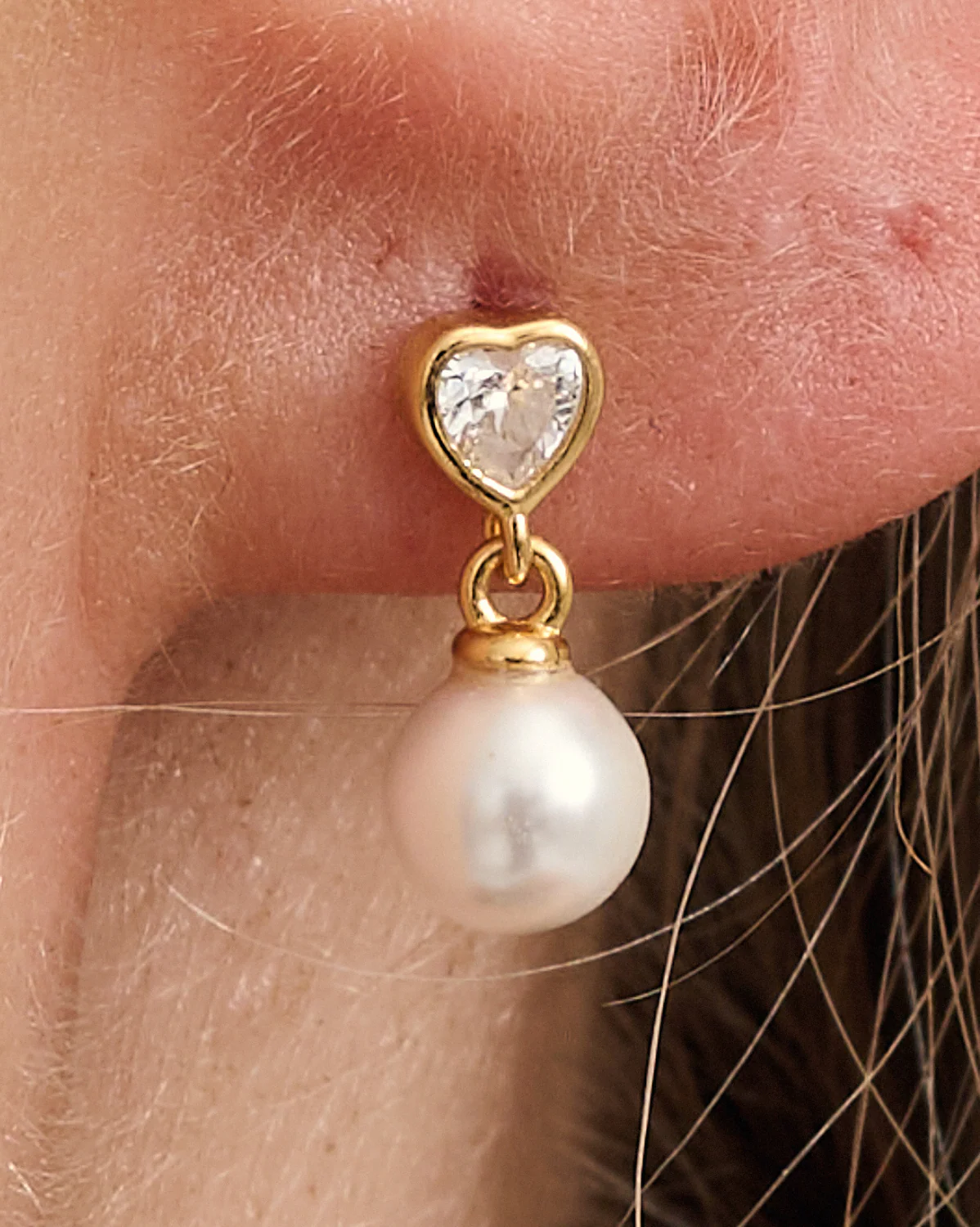 Motunui Heart Pearl Drop Studs - 9K Solid Gold - Image 5
