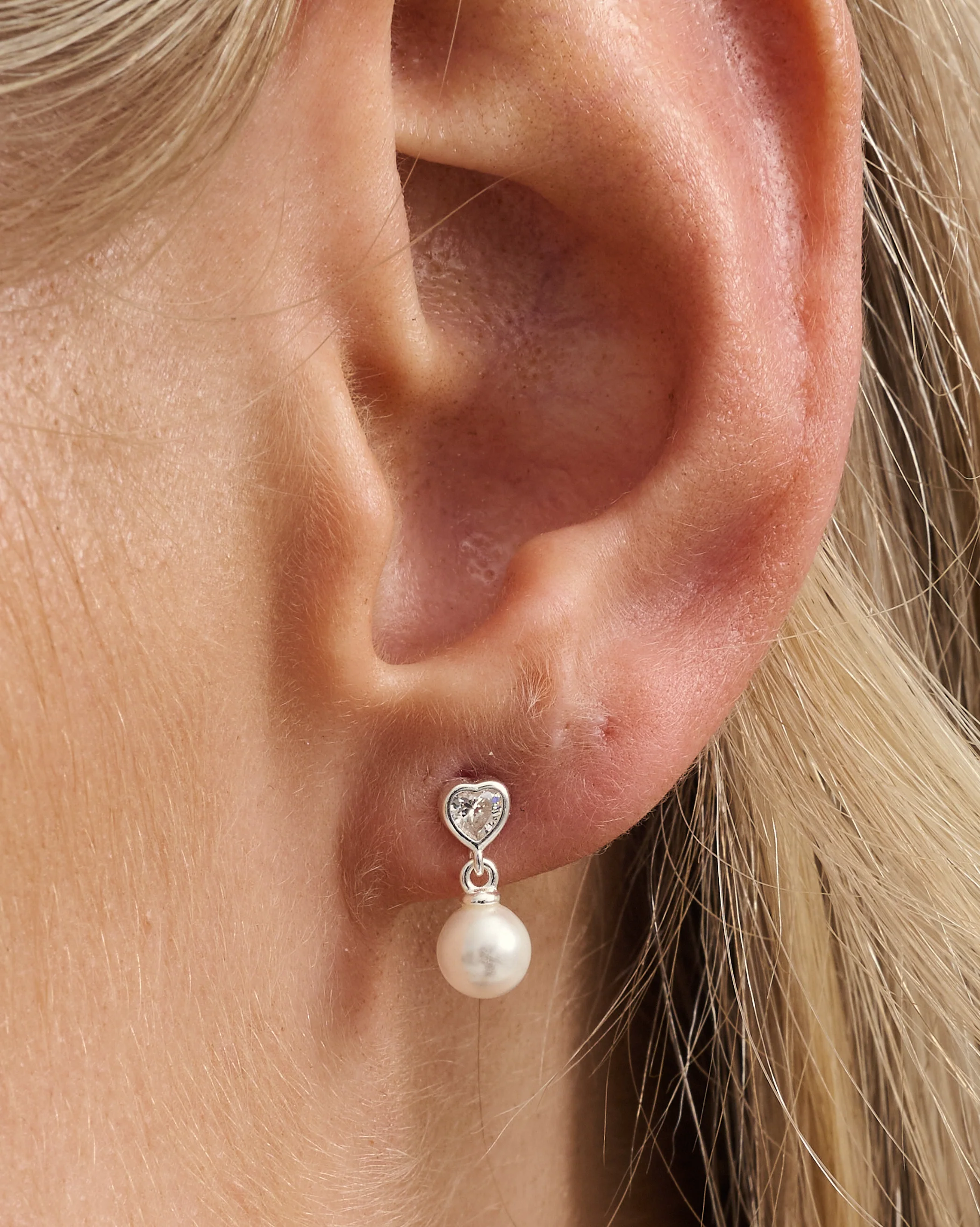 Motunui Heart Pearl Drop Studs - Sterling Silver - Image 5