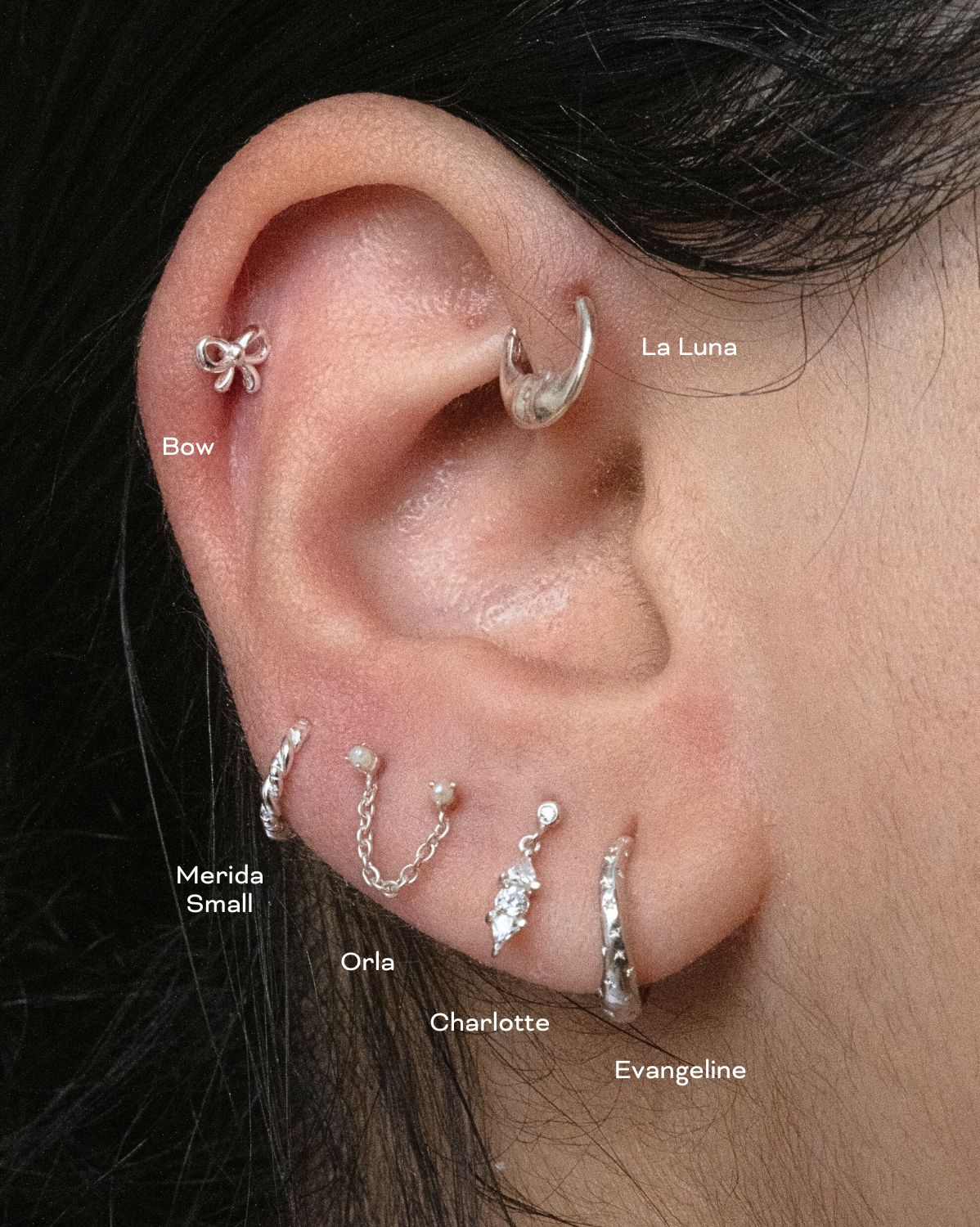 Orla Pearl Double Piercing Stud - Sterling Silver - Image 3