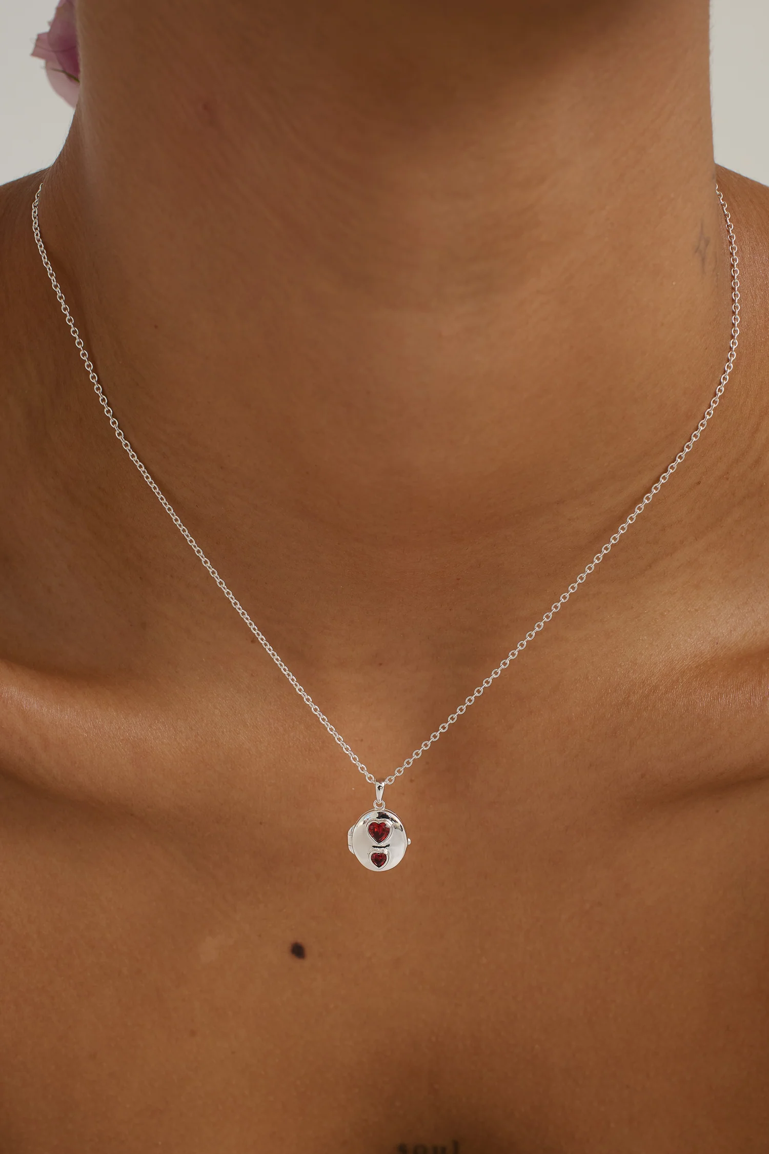 Oval Double-Hearts Engravable Locket Necklace - Sterling Silver - Image 5