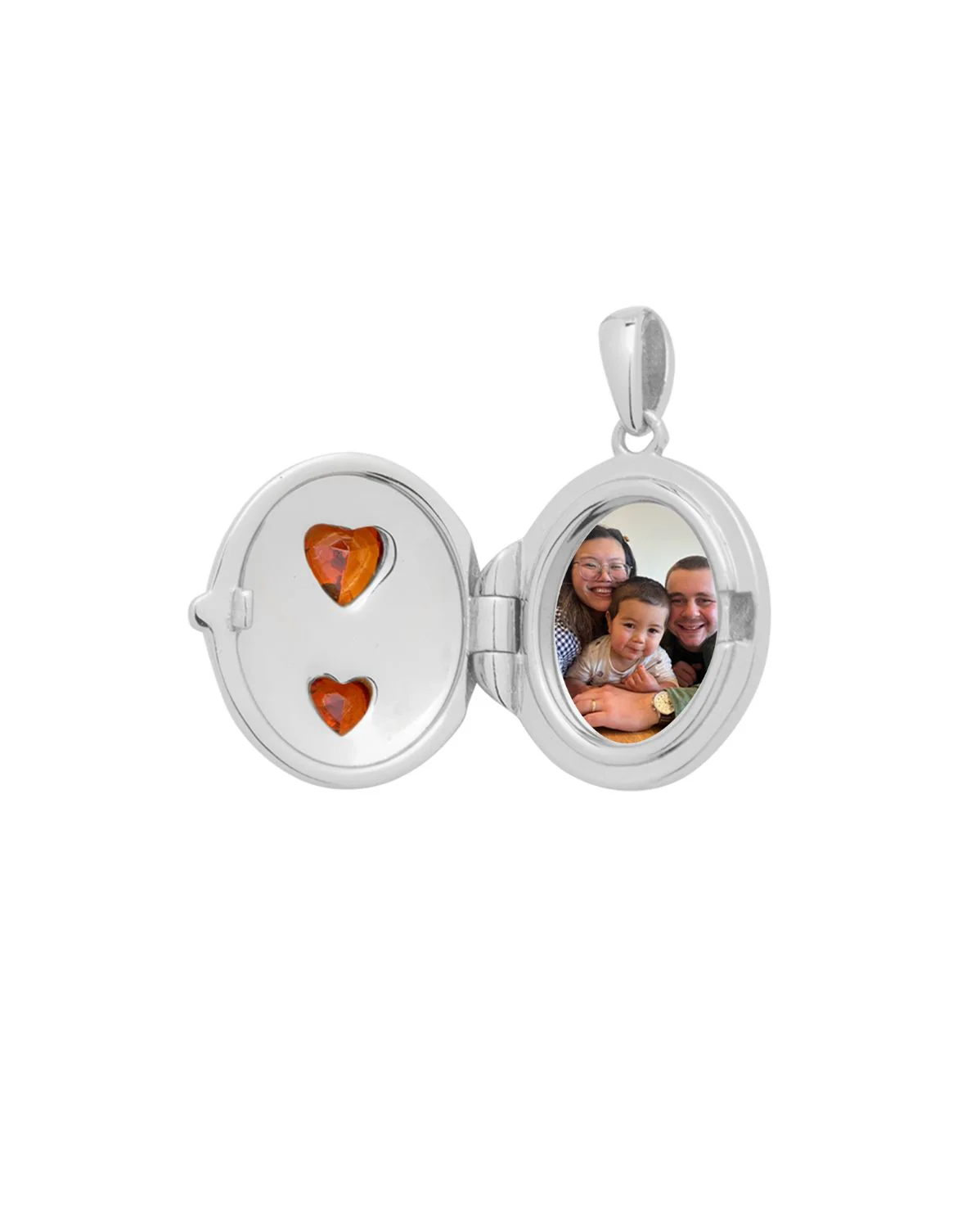 Oval Double-Hearts Engravable Locket Necklace - Sterling Silver - Image 6
