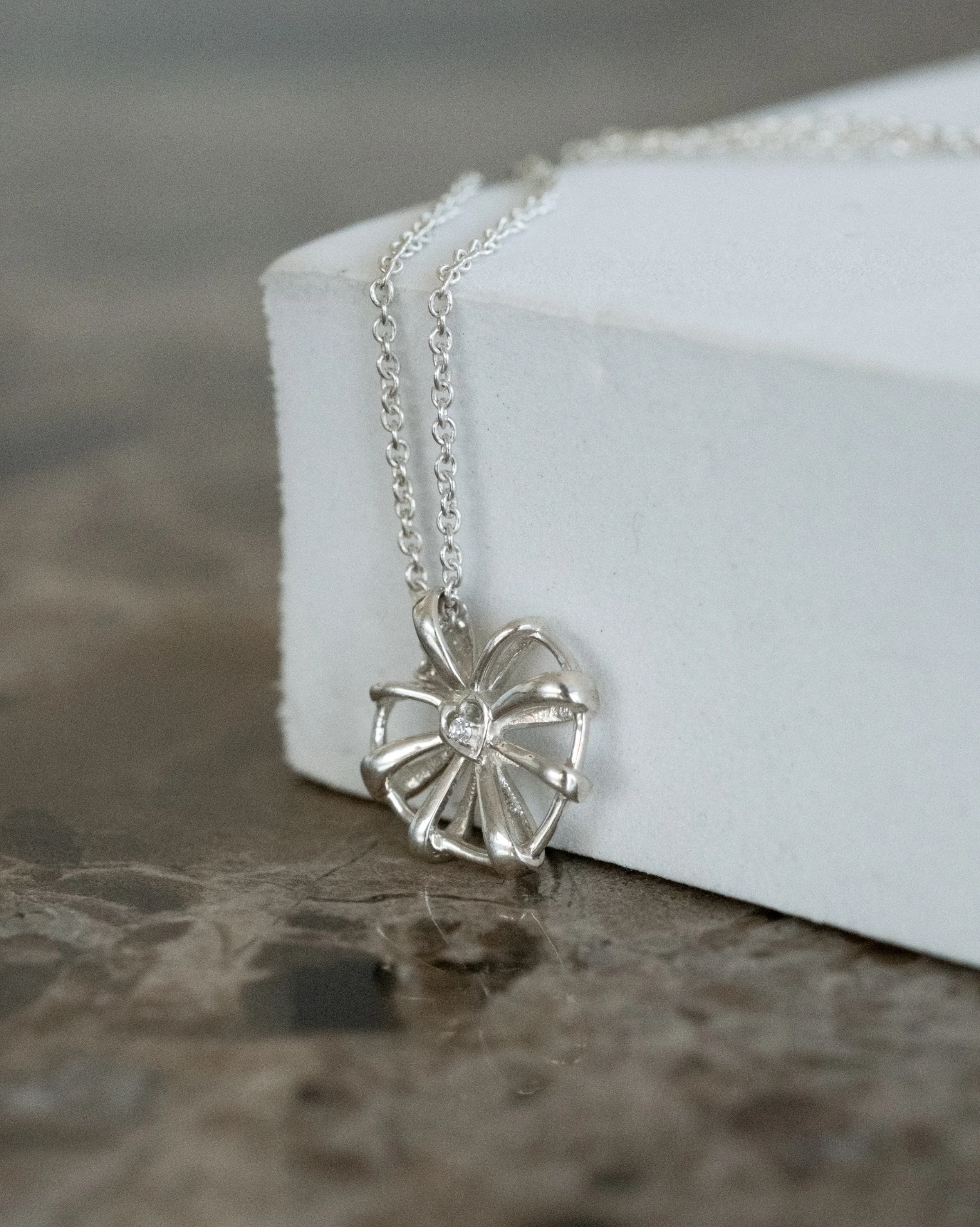 Ribbon Heart Necklace Sterling Silver- Clear CZ SAMPLE SALE - Image 3