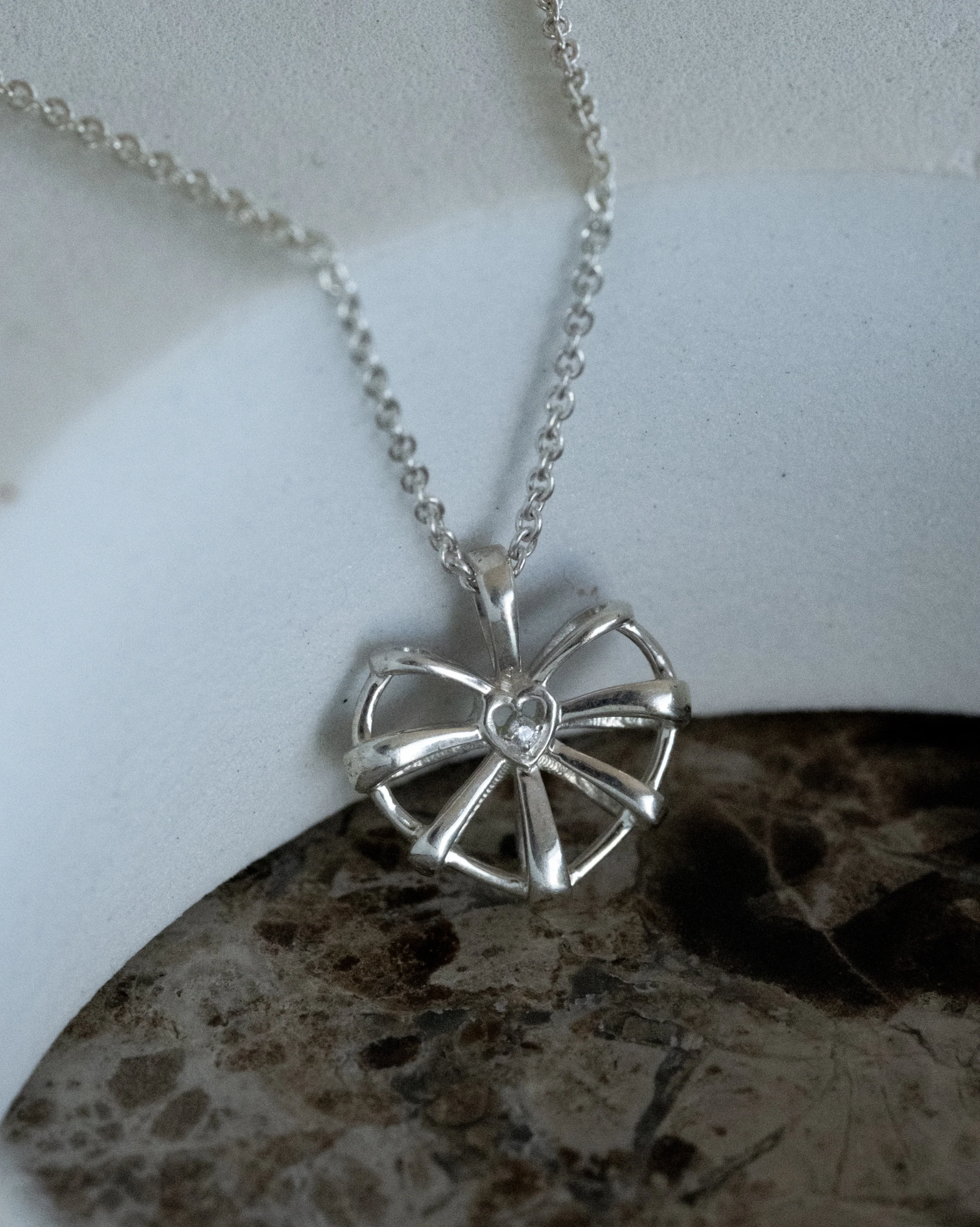 Ribbon Heart Necklace Sterling Silver- Clear CZ SAMPLE SALE - Image 9