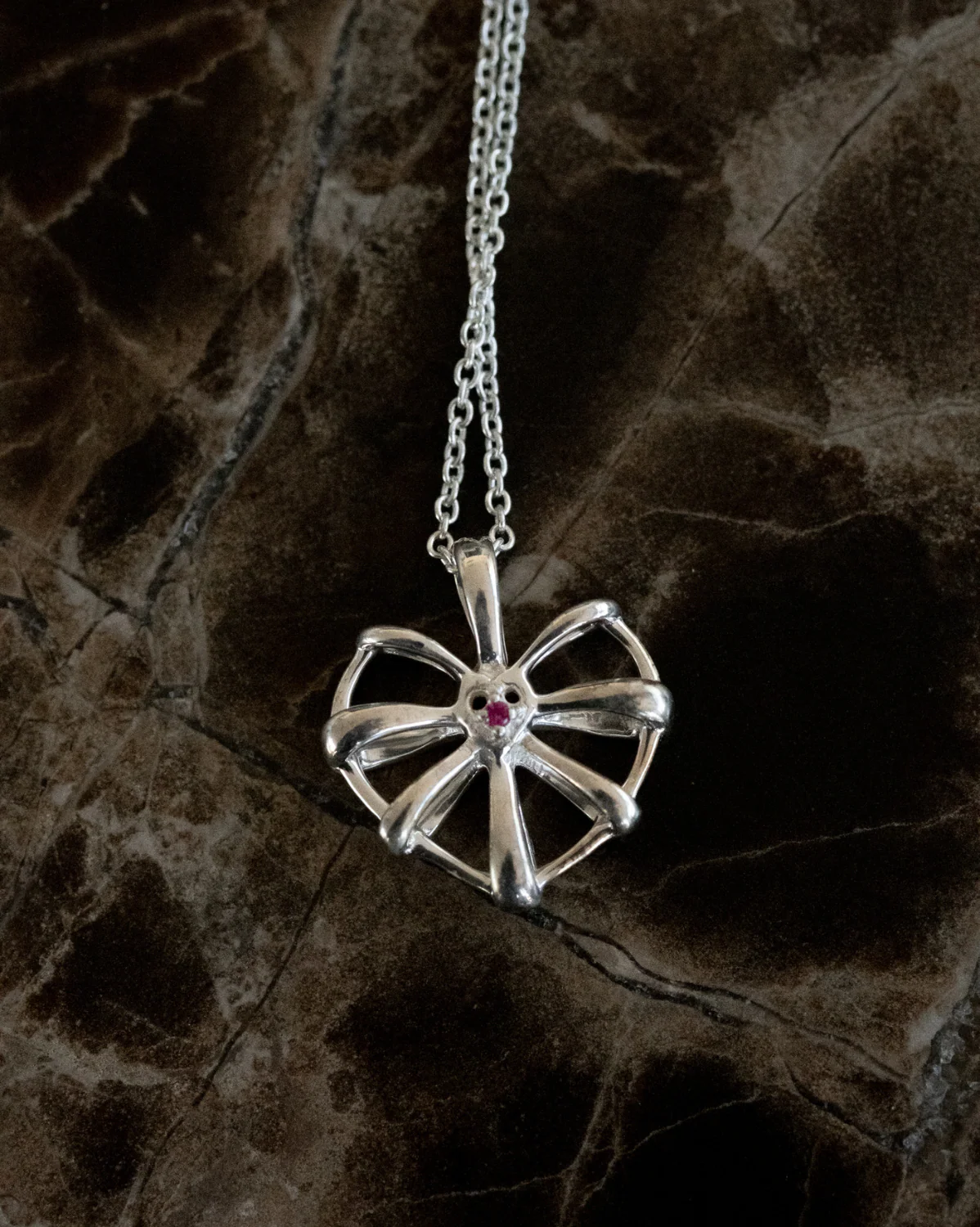 Ribbon Heart Necklace Sterling Silver- SAMPLE SALE