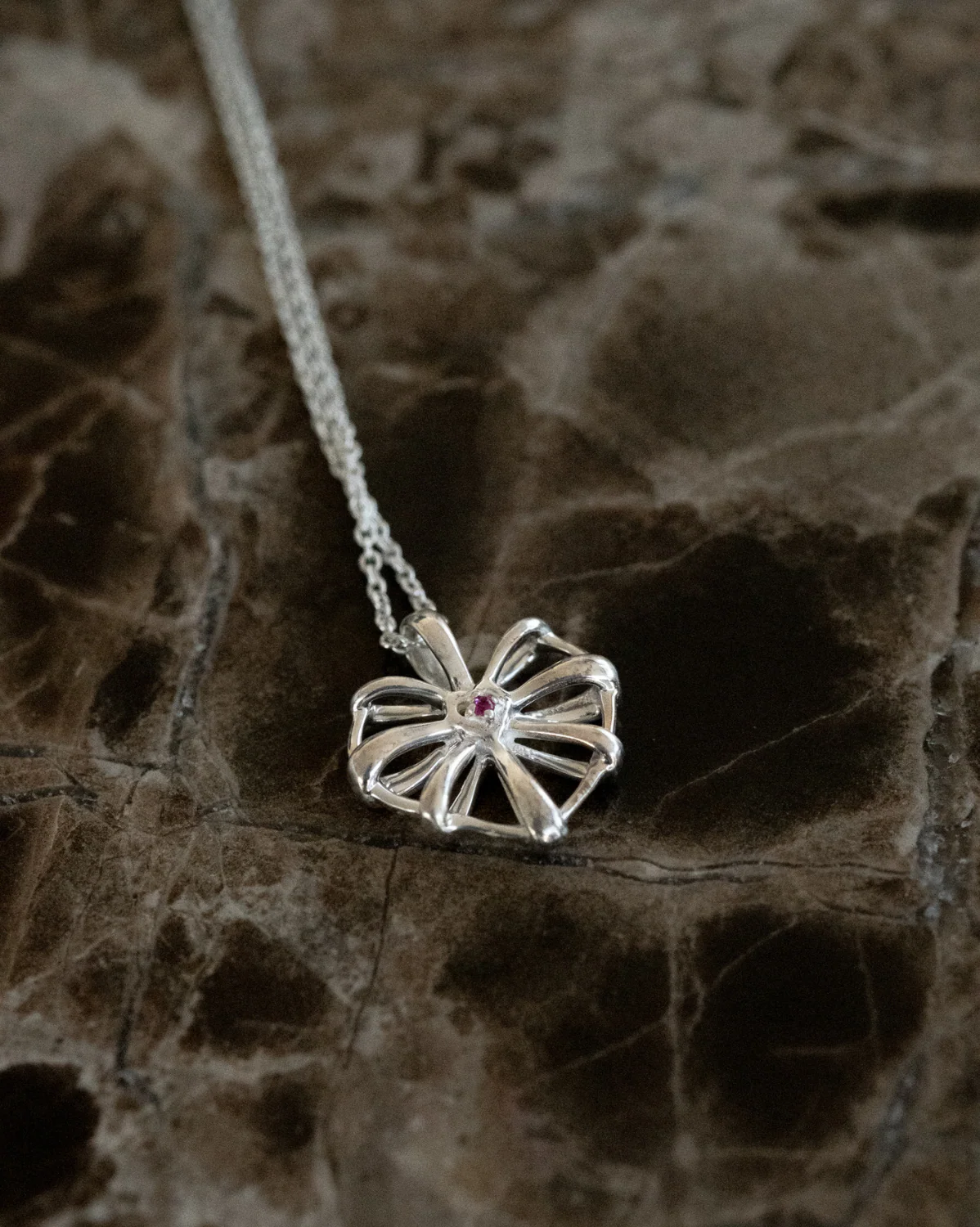 Ribbon Heart Necklace Sterling Silver- SAMPLE SALE - Image 2