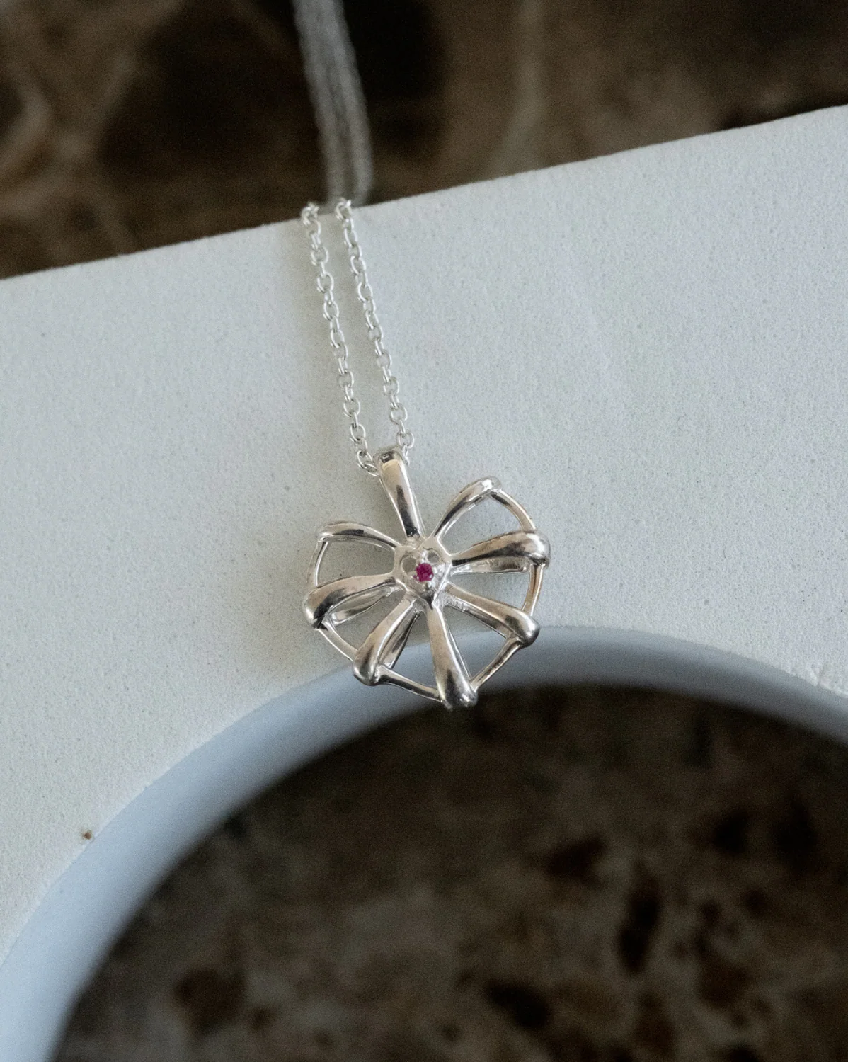 Ribbon Heart Necklace Sterling Silver- SAMPLE SALE - Image 5