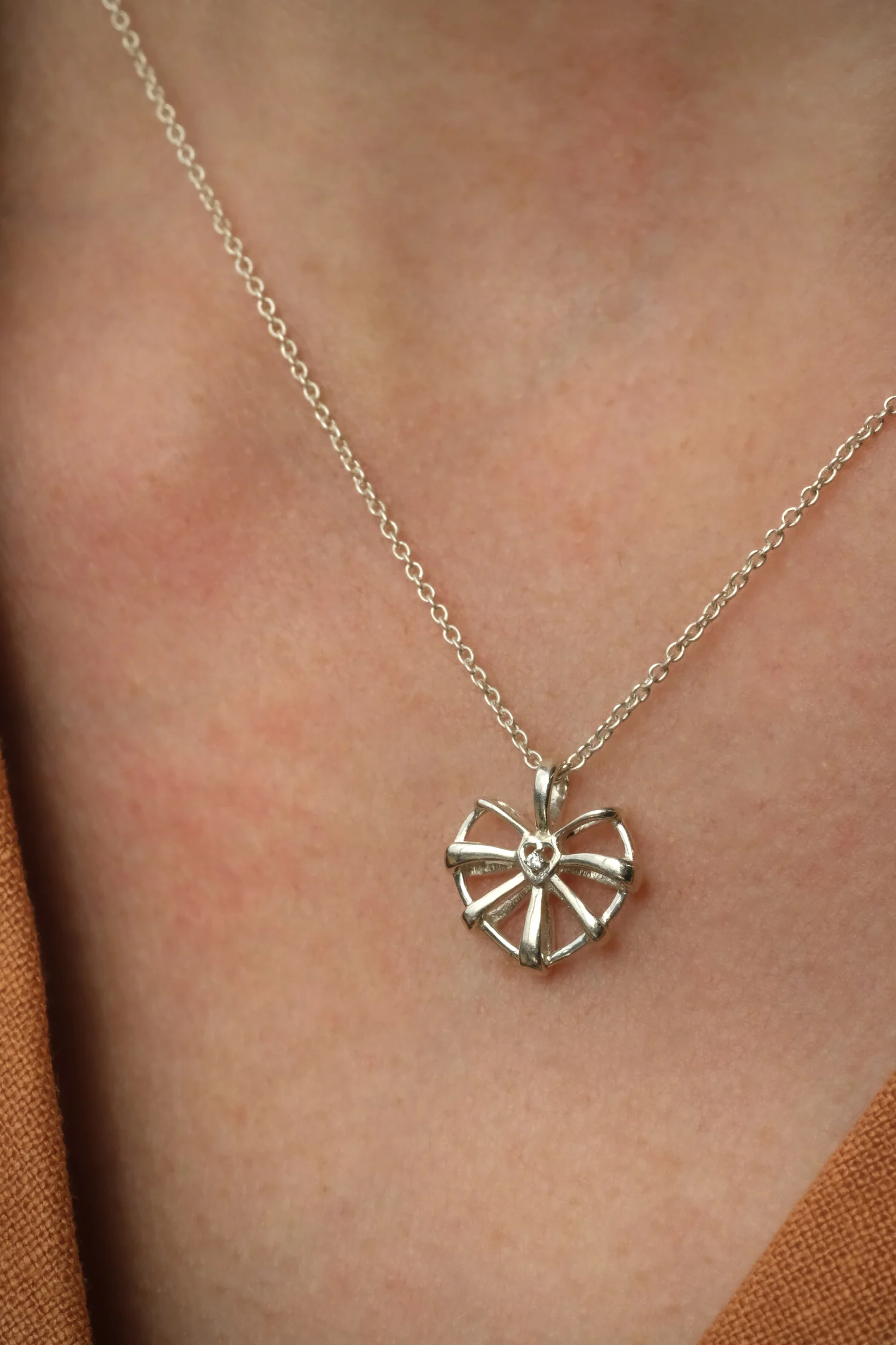 Ribbon Heart Necklace Sterling Silver- Clear CZ SAMPLE SALE - Image 10