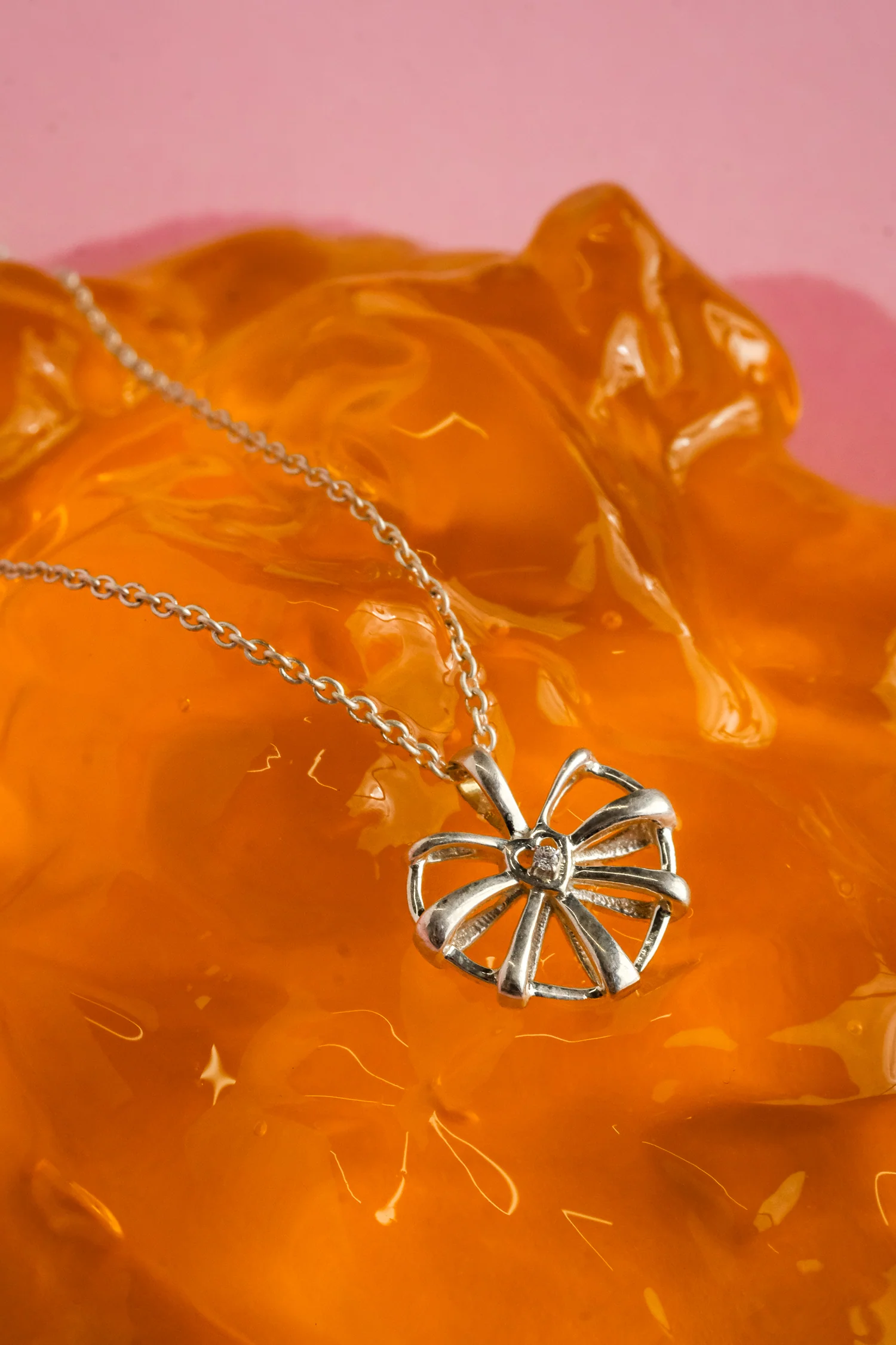 Ribbon Heart Necklace Sterling Silver- Clear CZ SAMPLE SALE - Image 12