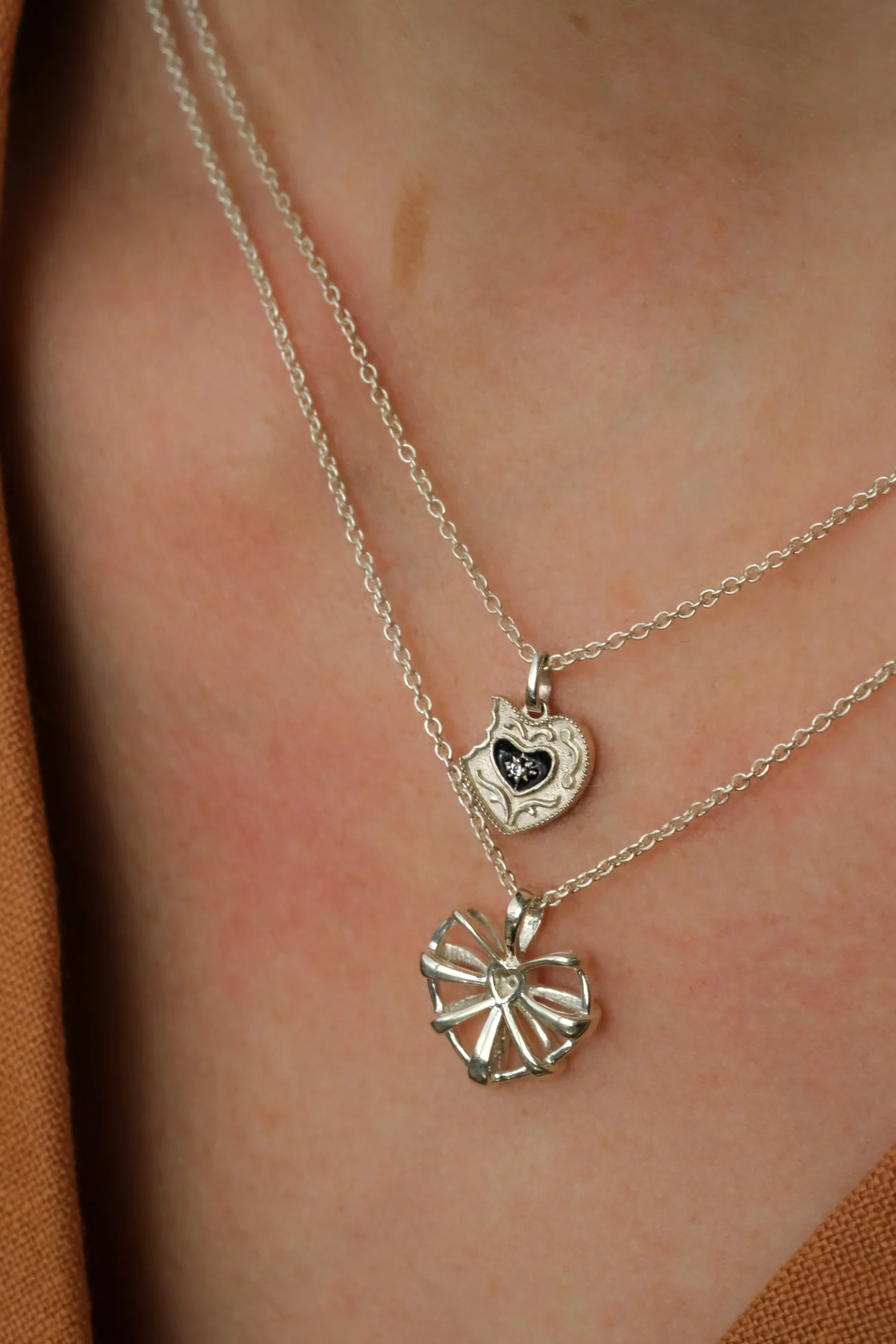 Ribbon Heart Necklace Sterling Silver- Clear CZ SAMPLE SALE - Image 13