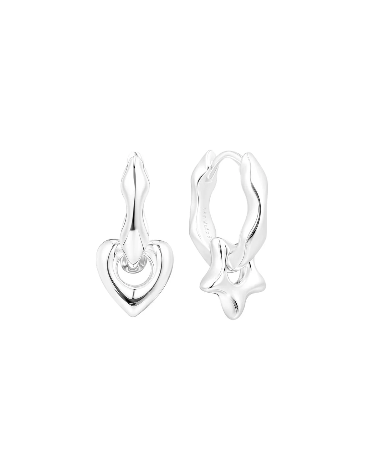 Rina Sculptural Charm Hoops - Sterling Silver