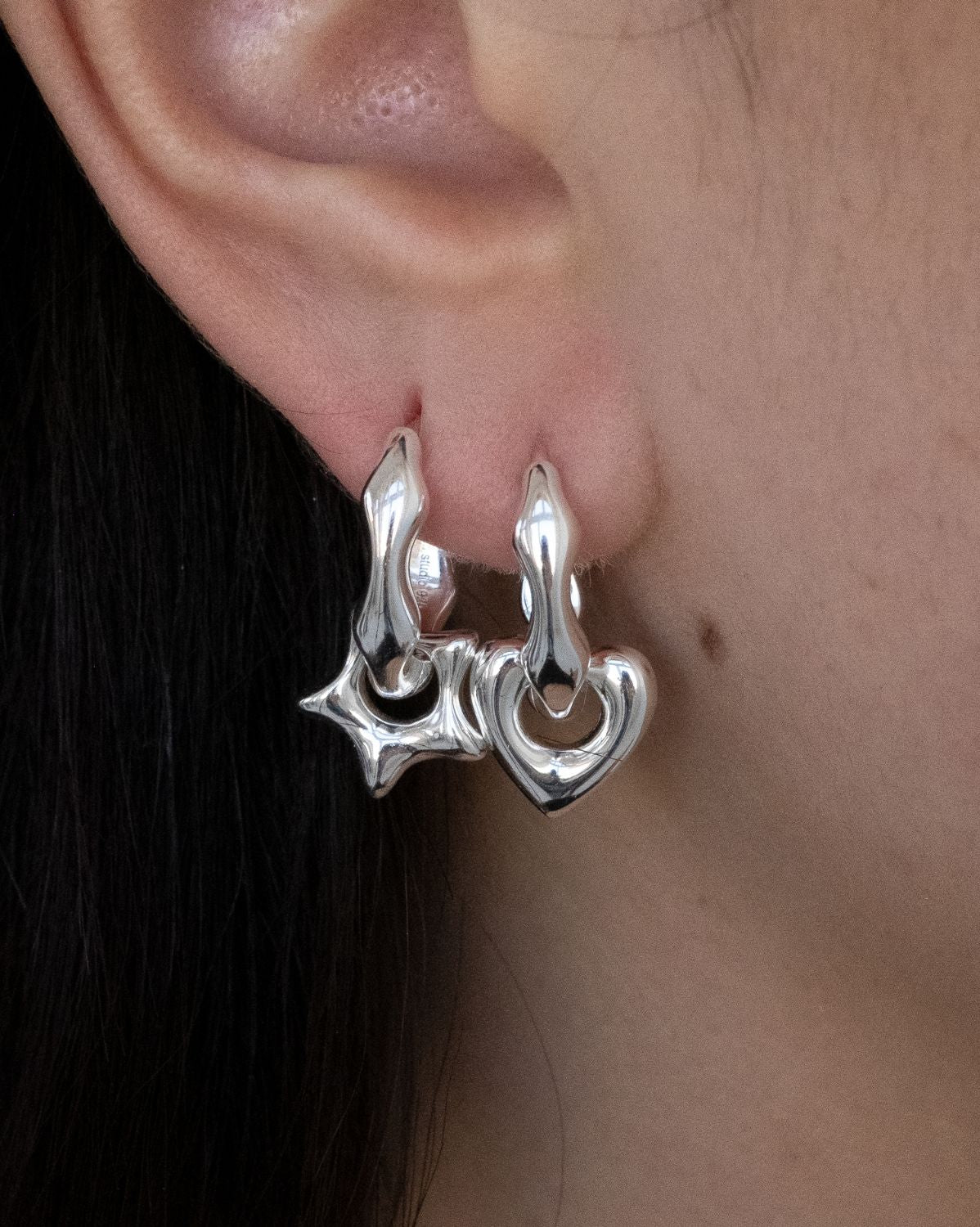 Rina Sculptural Charm Hoops - Sterling Silver - Image 2