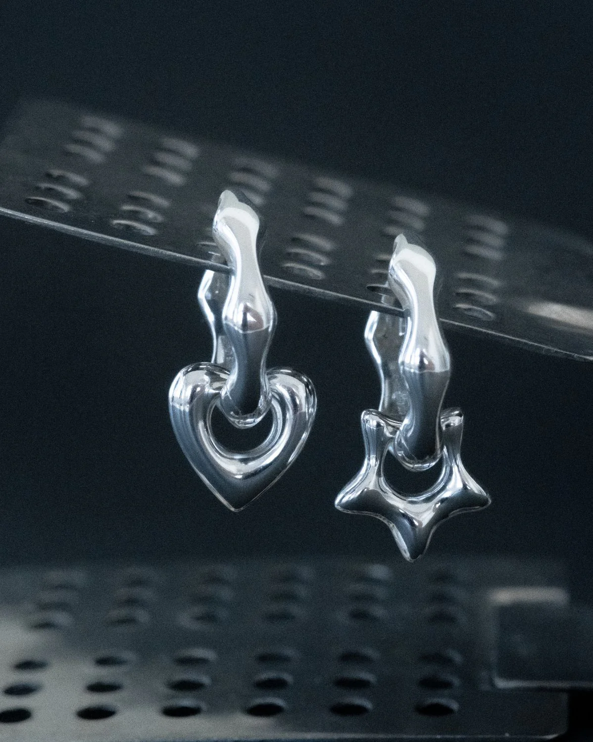 Rina Sculptural Charm Hoops - Sterling Silver - Image 3