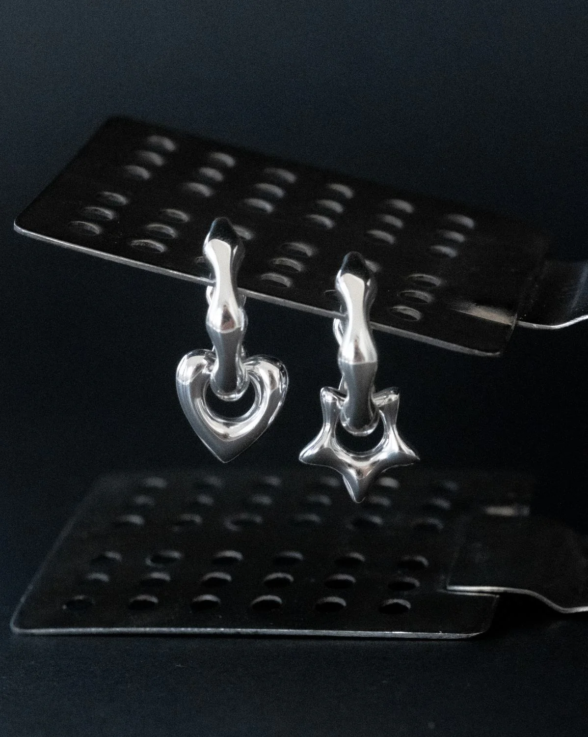 Rina Sculptural Charm Hoops - Sterling Silver - Image 4