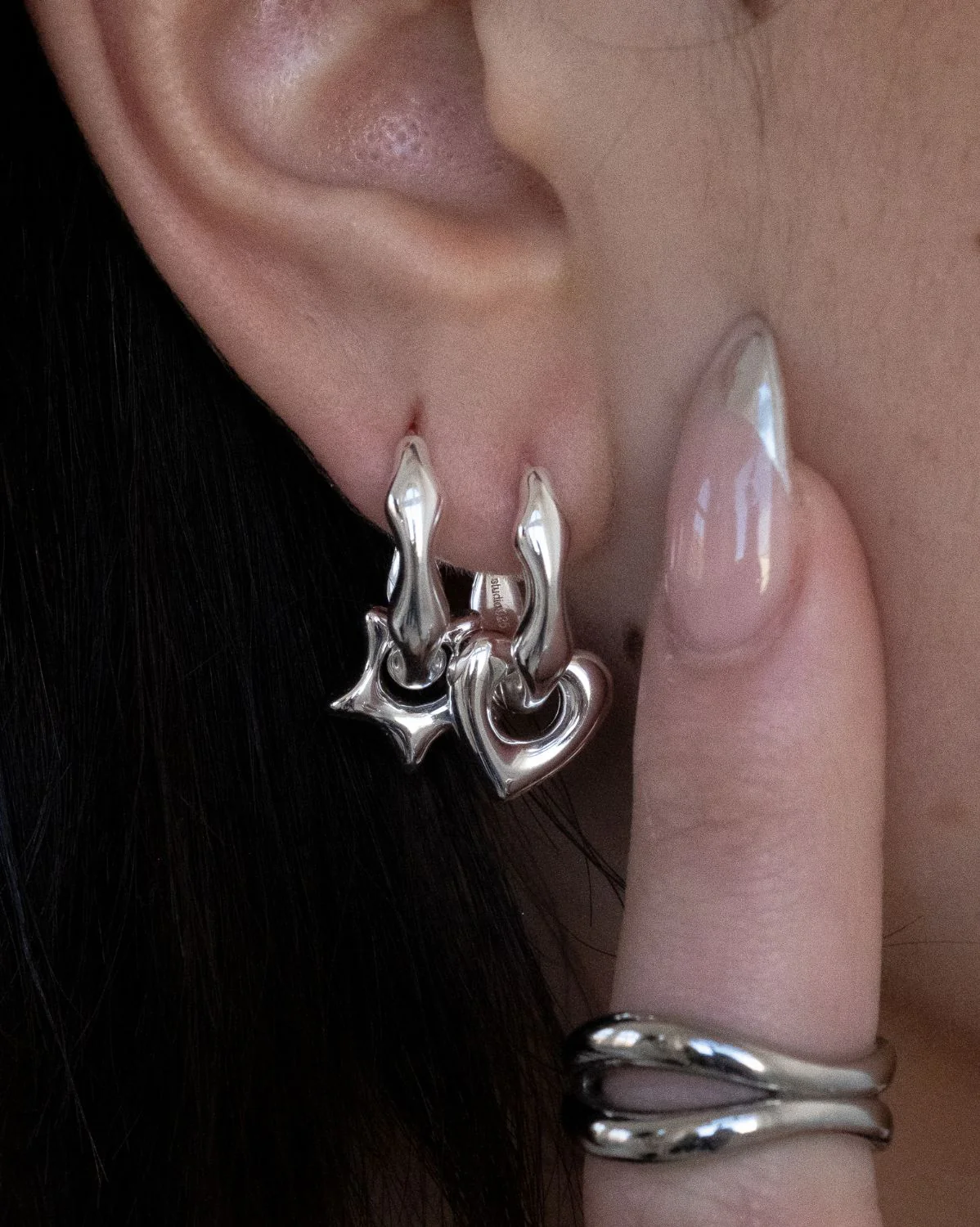 Rina Sculptural Charm Hoops - Sterling Silver - Image 5
