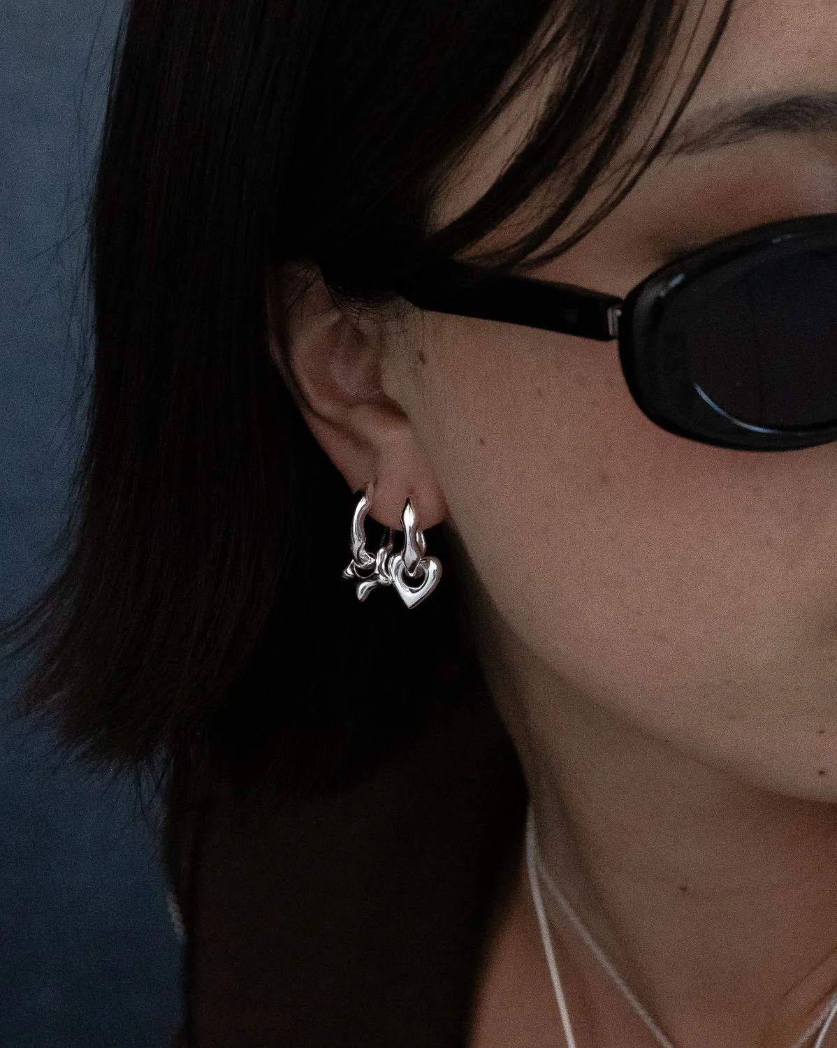 Rina Sculptural Charm Hoops - Sterling Silver - Image 6