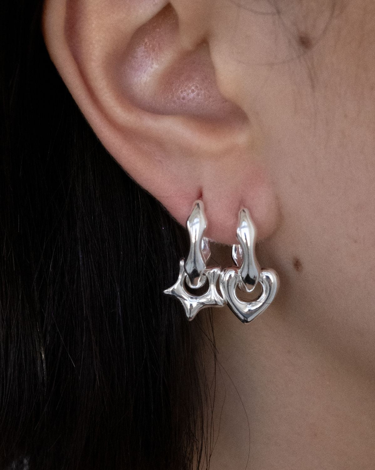 Rina Sculptural Charm Hoops - Sterling Silver - Image 8