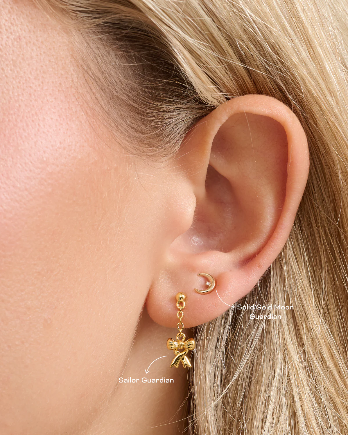 Solid Gold Moon Guardian Diamond Studs - Image 8