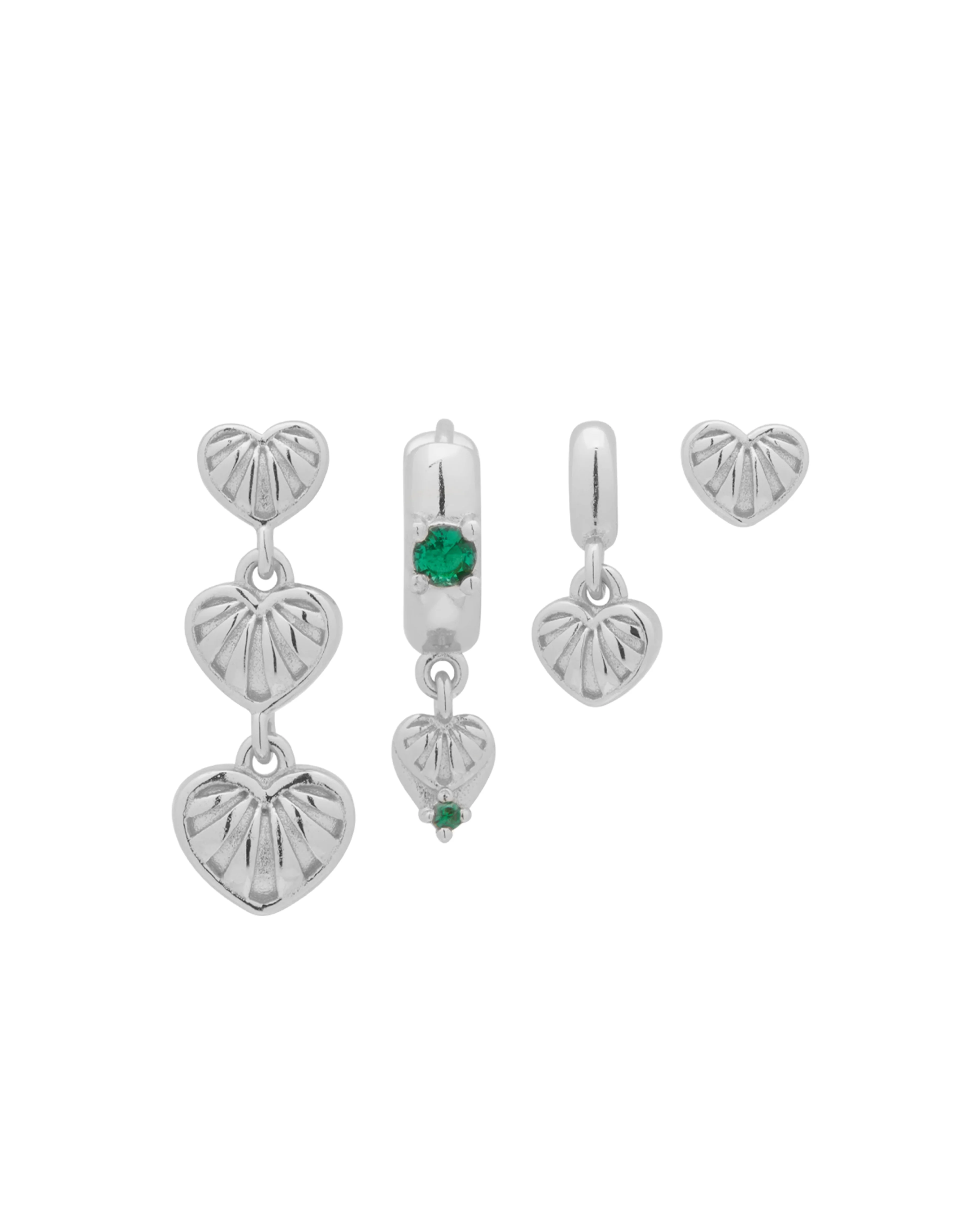 Simone Vintage Heart Earrings Set - Sterling Silver