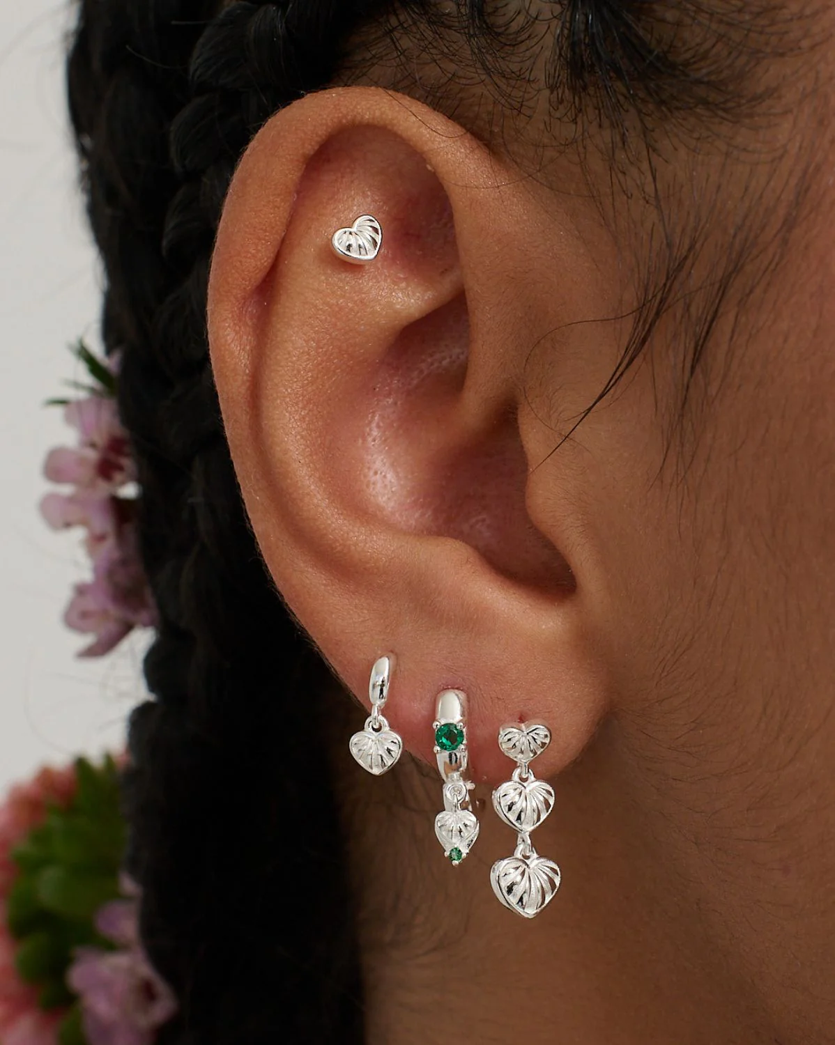 Simone Vintage Heart Earrings Set - Sterling Silver - Image 2