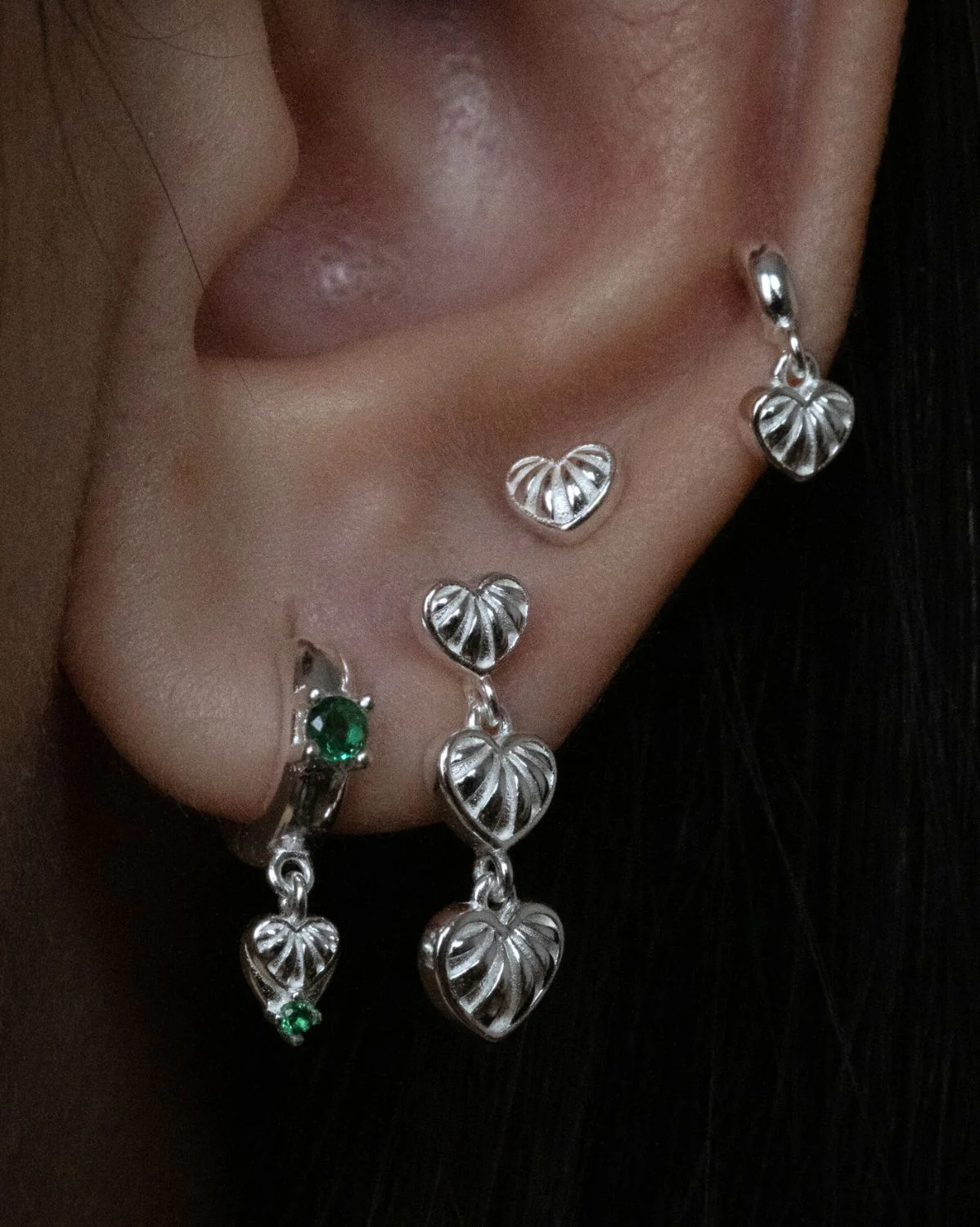 Simone Vintage Heart Earrings Set - Sterling Silver - Image 4
