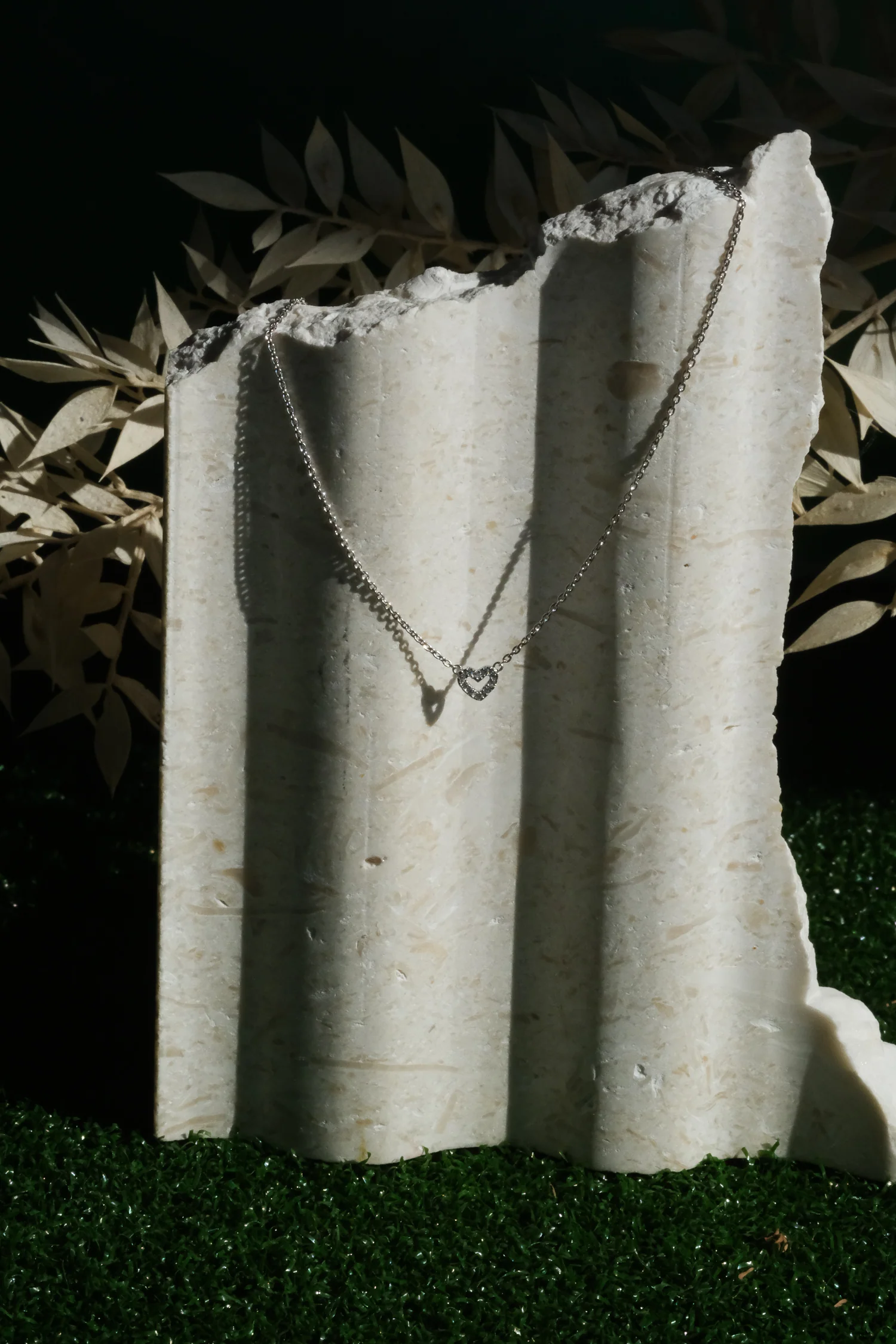 Solid Gold Diamond Heart Necklace - White Gold - Image 3