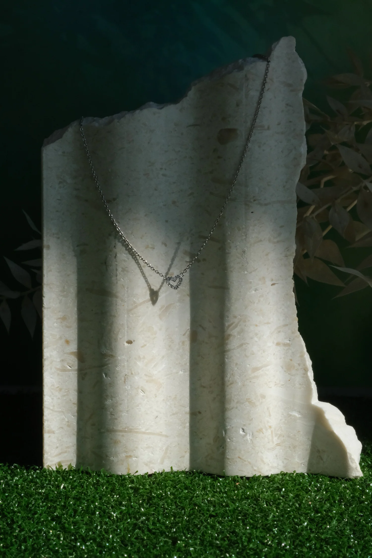Solid Gold Diamond Heart Necklace - White Gold - Image 4