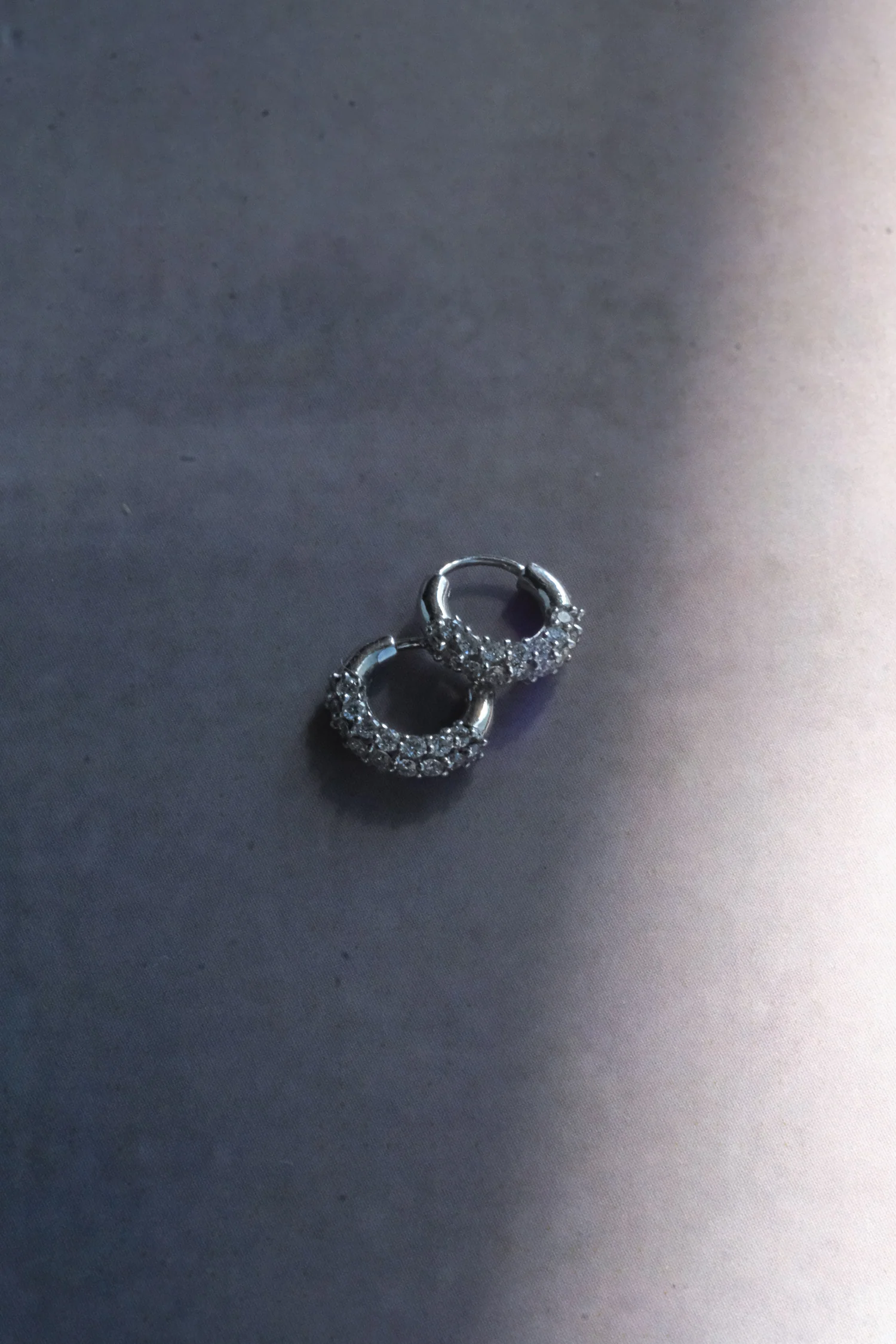 Solid Gold Diamond Tiny Disco Hoop - White Gold - Image 4
