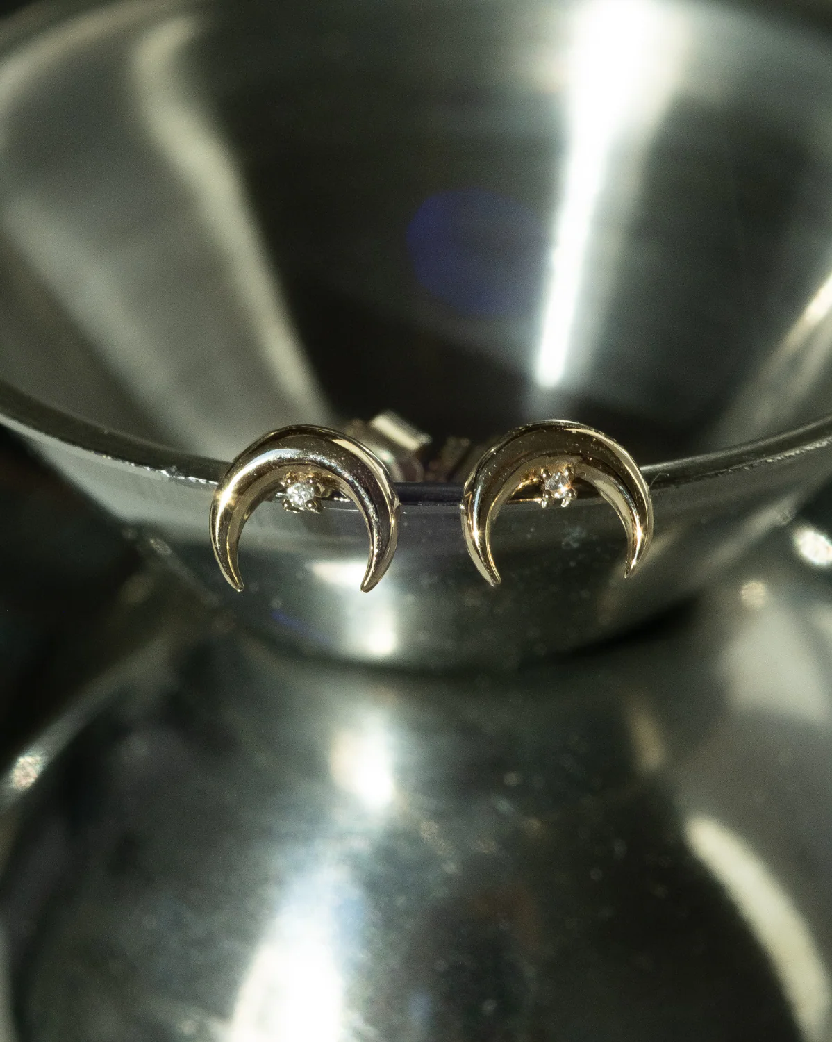 Solid Gold Moon Guardian Diamond Studs - Image 3