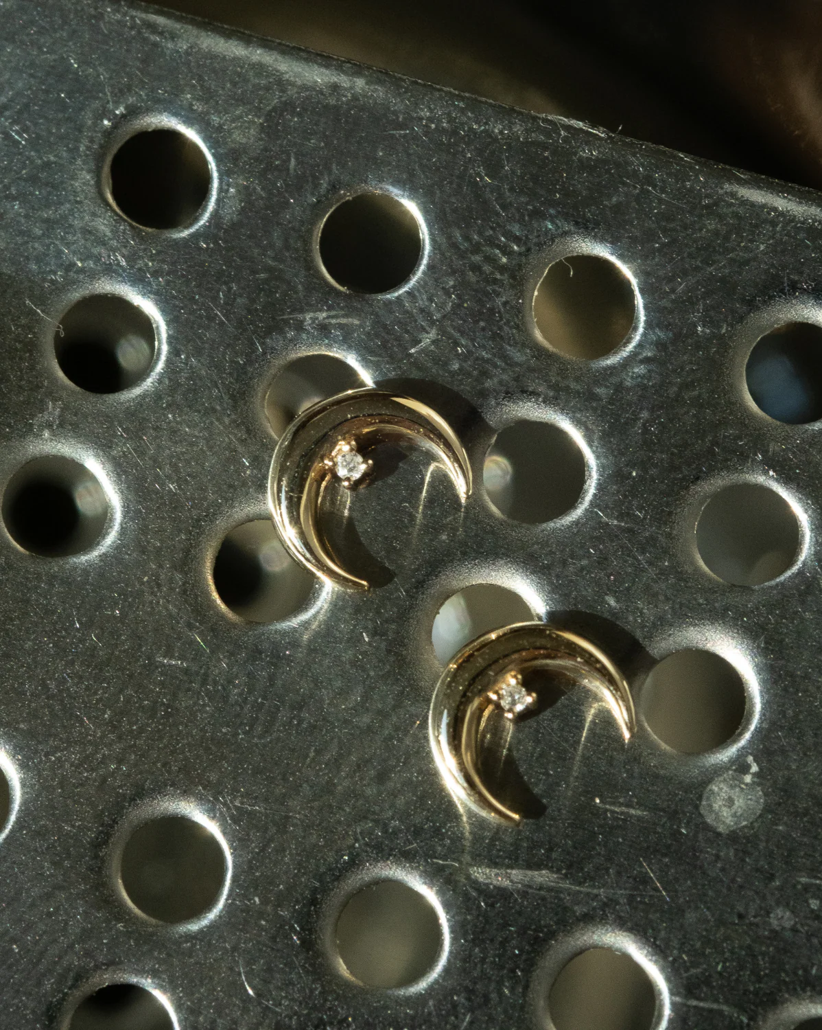 Solid Gold Moon Guardian Diamond Studs - Image 4