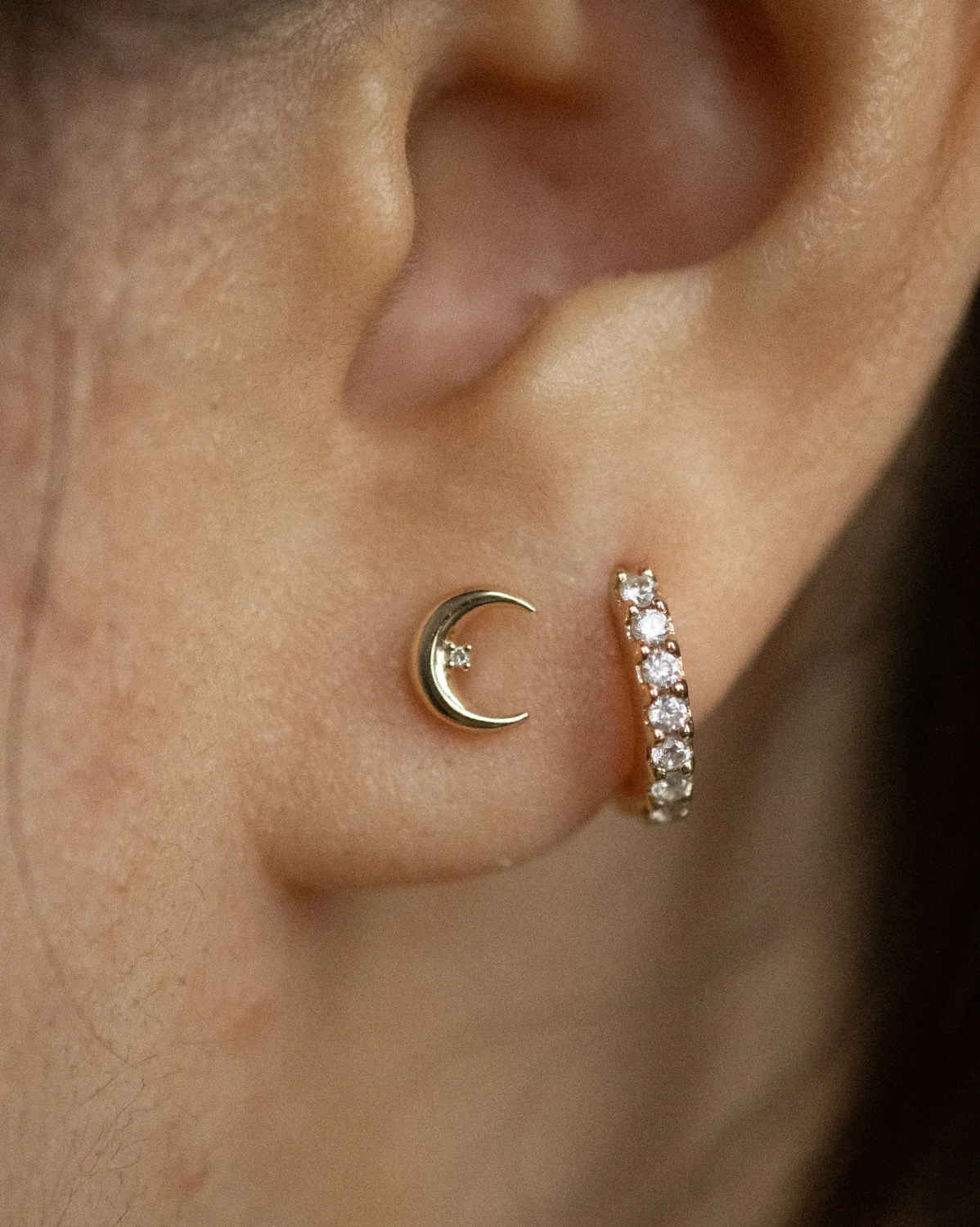 Solid Gold Moon Guardian Diamond Studs - Image 6