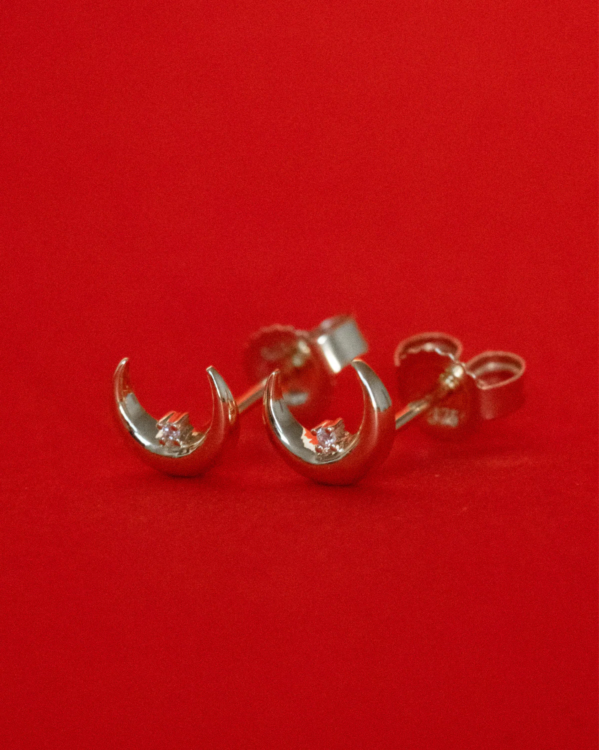 Solid Gold Moon Guardian Diamond Studs - Image 7