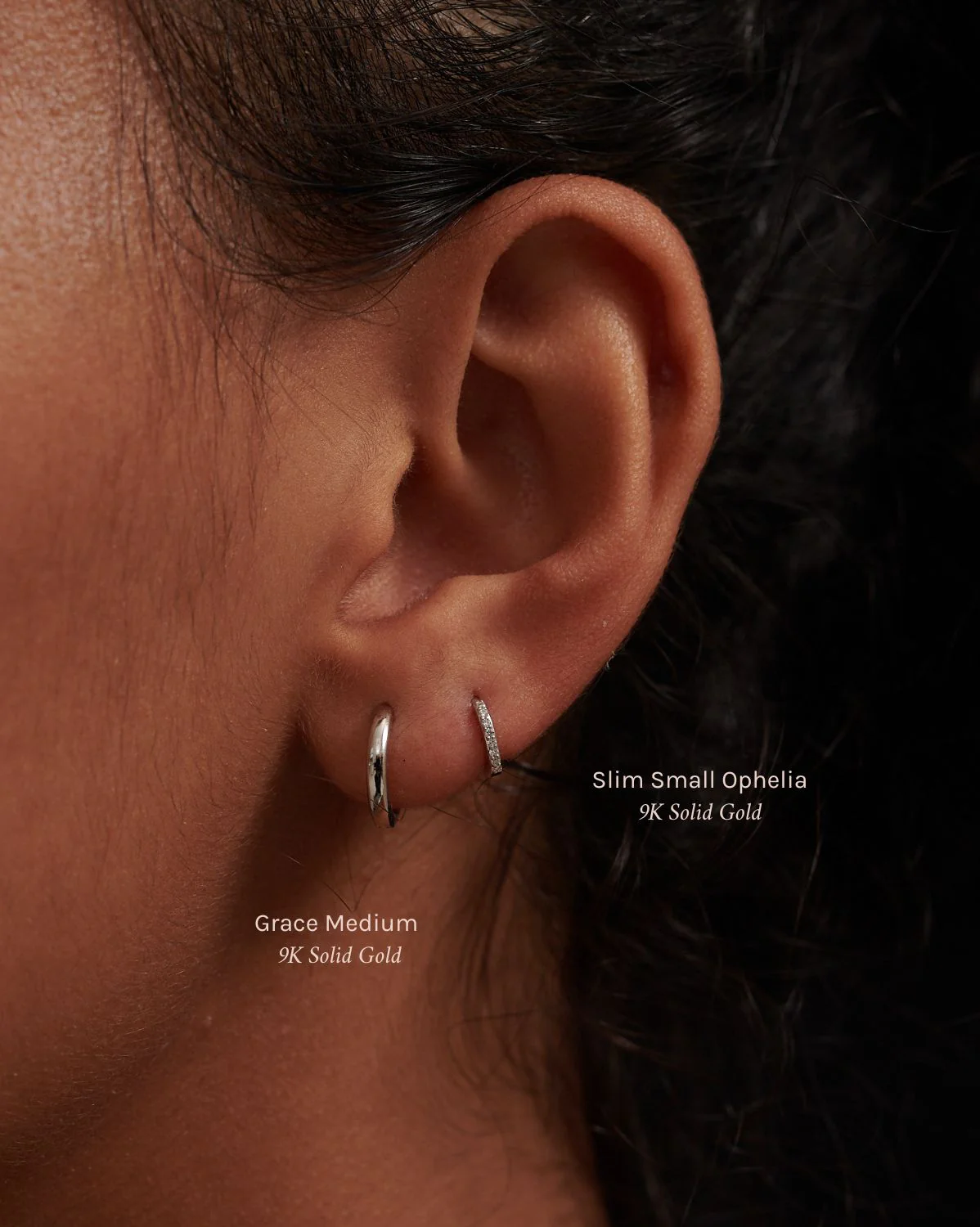 Solid White Gold Slim Small Ophelia Hoops - Image 2