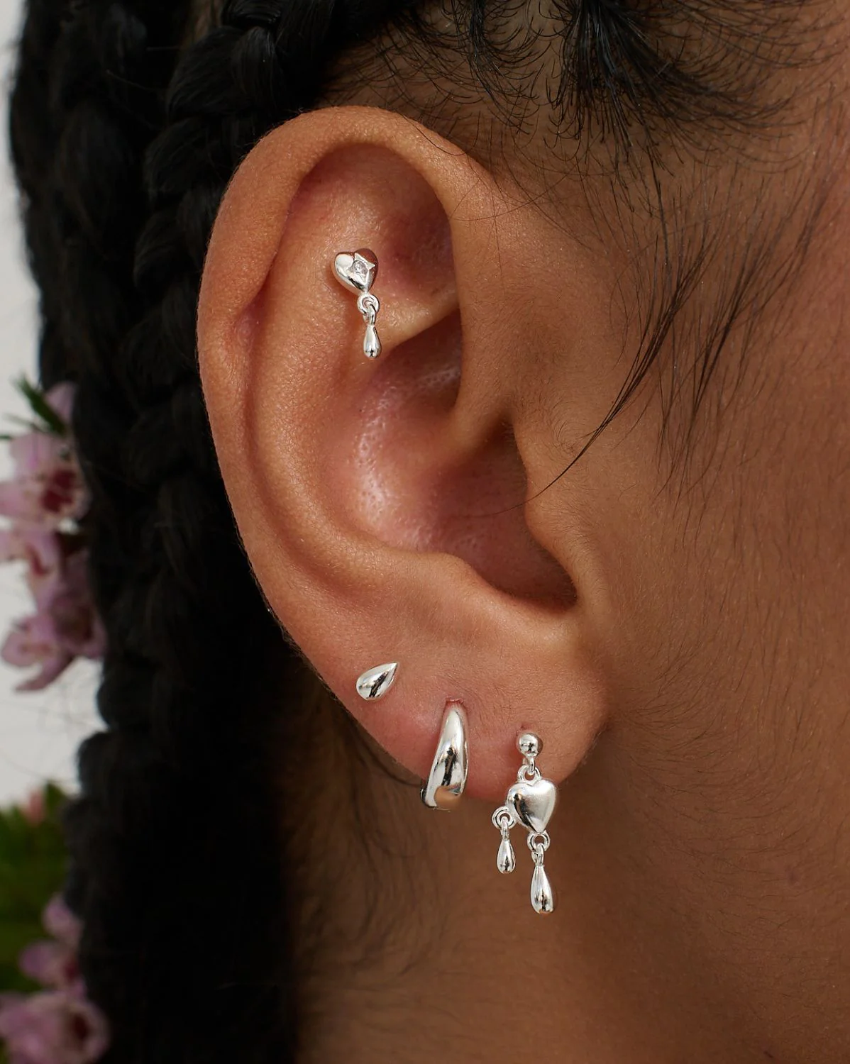 Teardrop Heart Earrings Set - Sterling Silver - Image 2