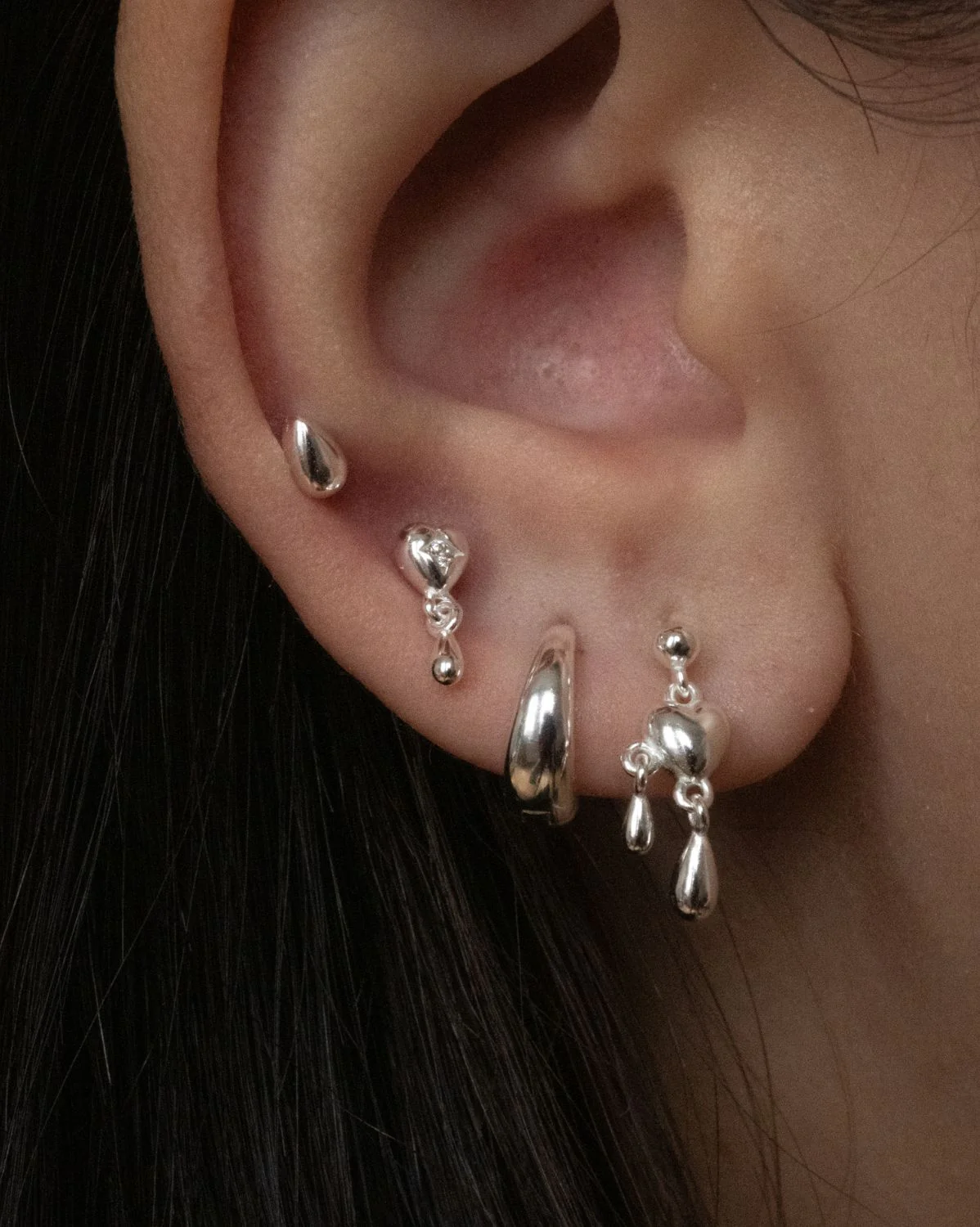 Teardrop Heart Earrings Set - Sterling Silver - Image 4