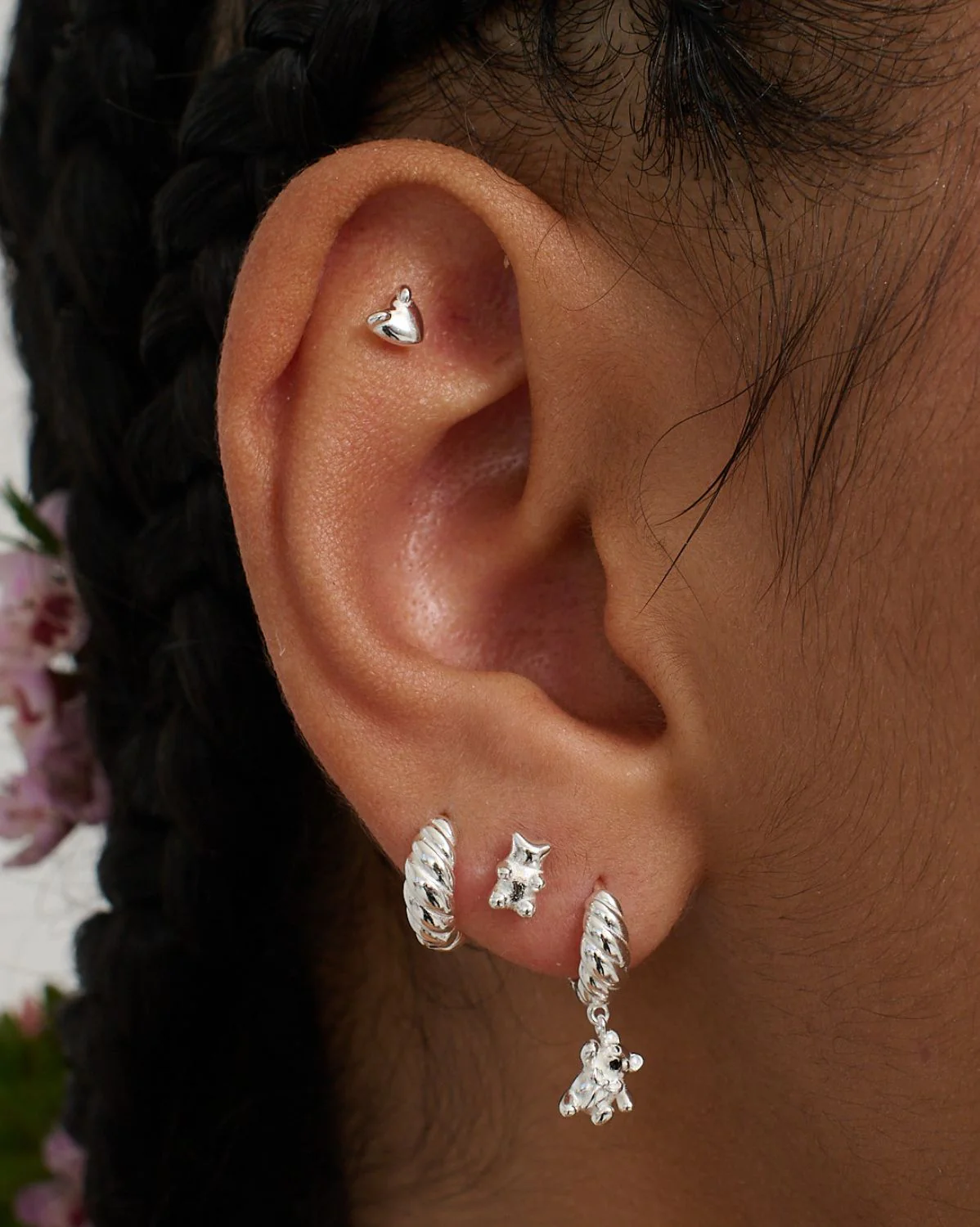 Teddy Bear Earrings Set - Sterling Silver - Image 2
