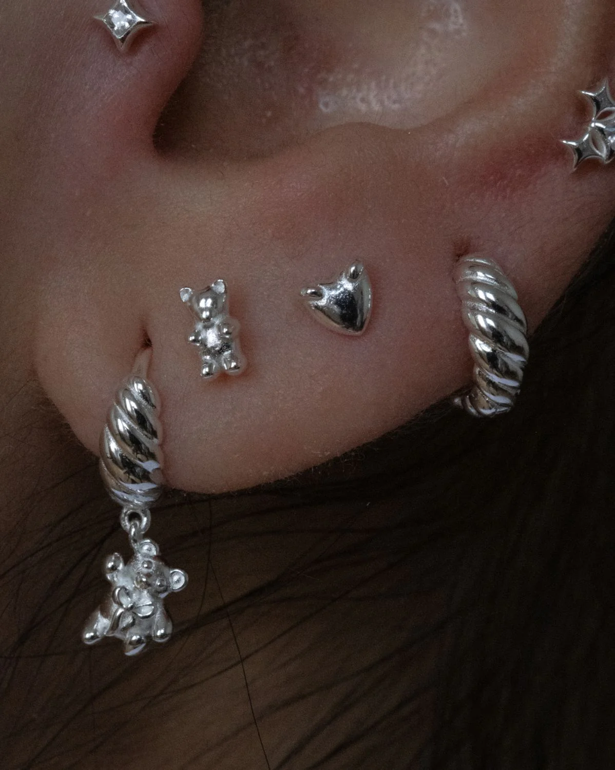 Teddy Bear Earrings Set - Sterling Silver - Image 4