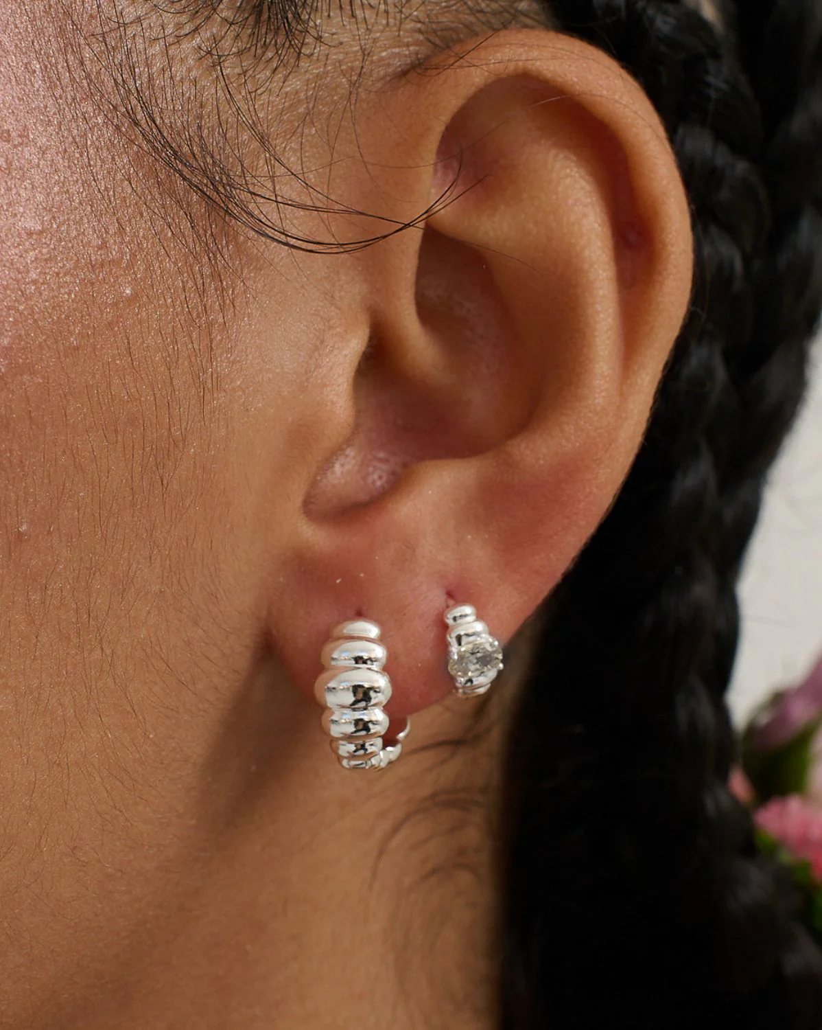 Toggle Ribbed Hoops Set - Sterling Silver - Image 2