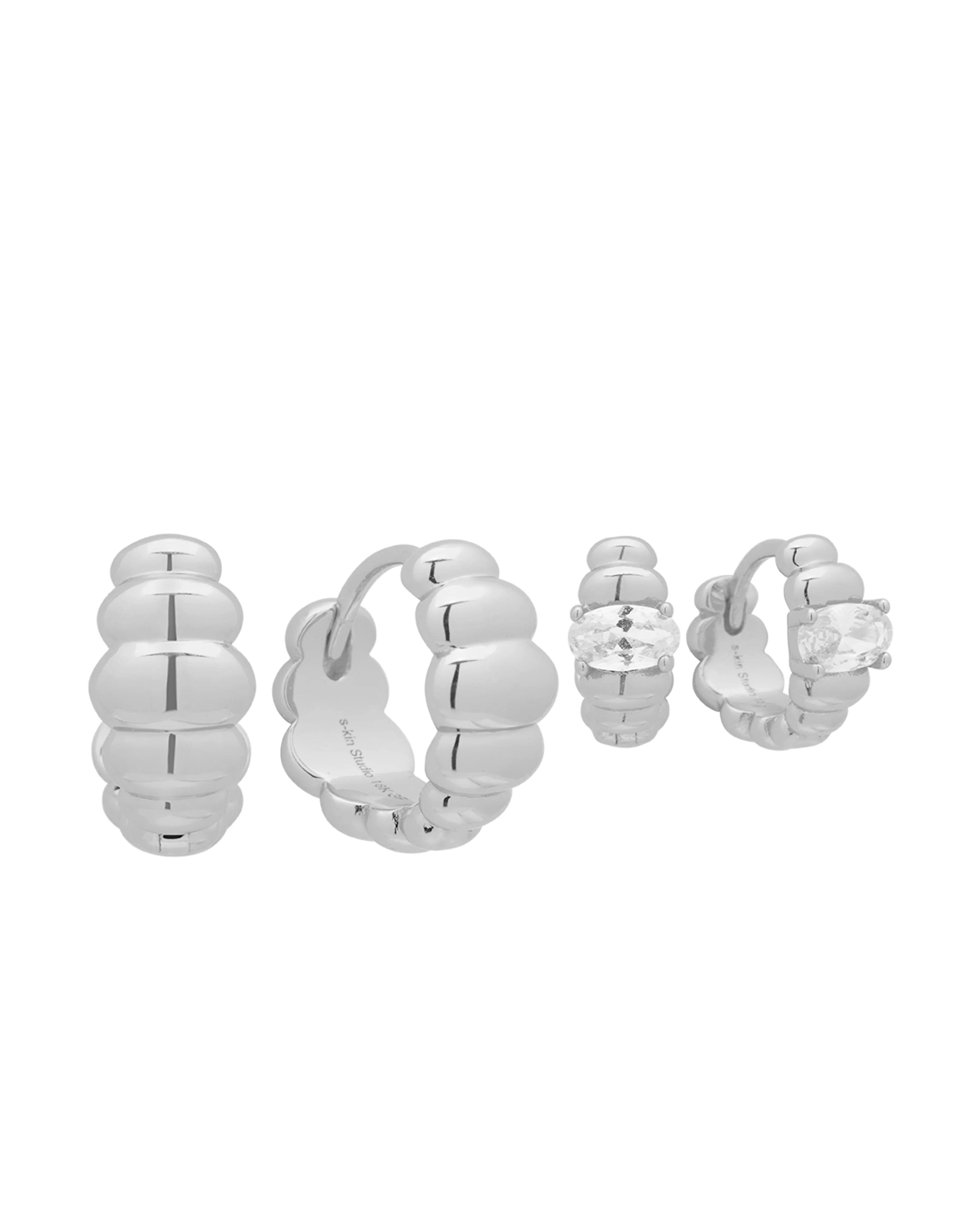 Toggle Ribbed Hoops Set - Sterling Silver - Image 6