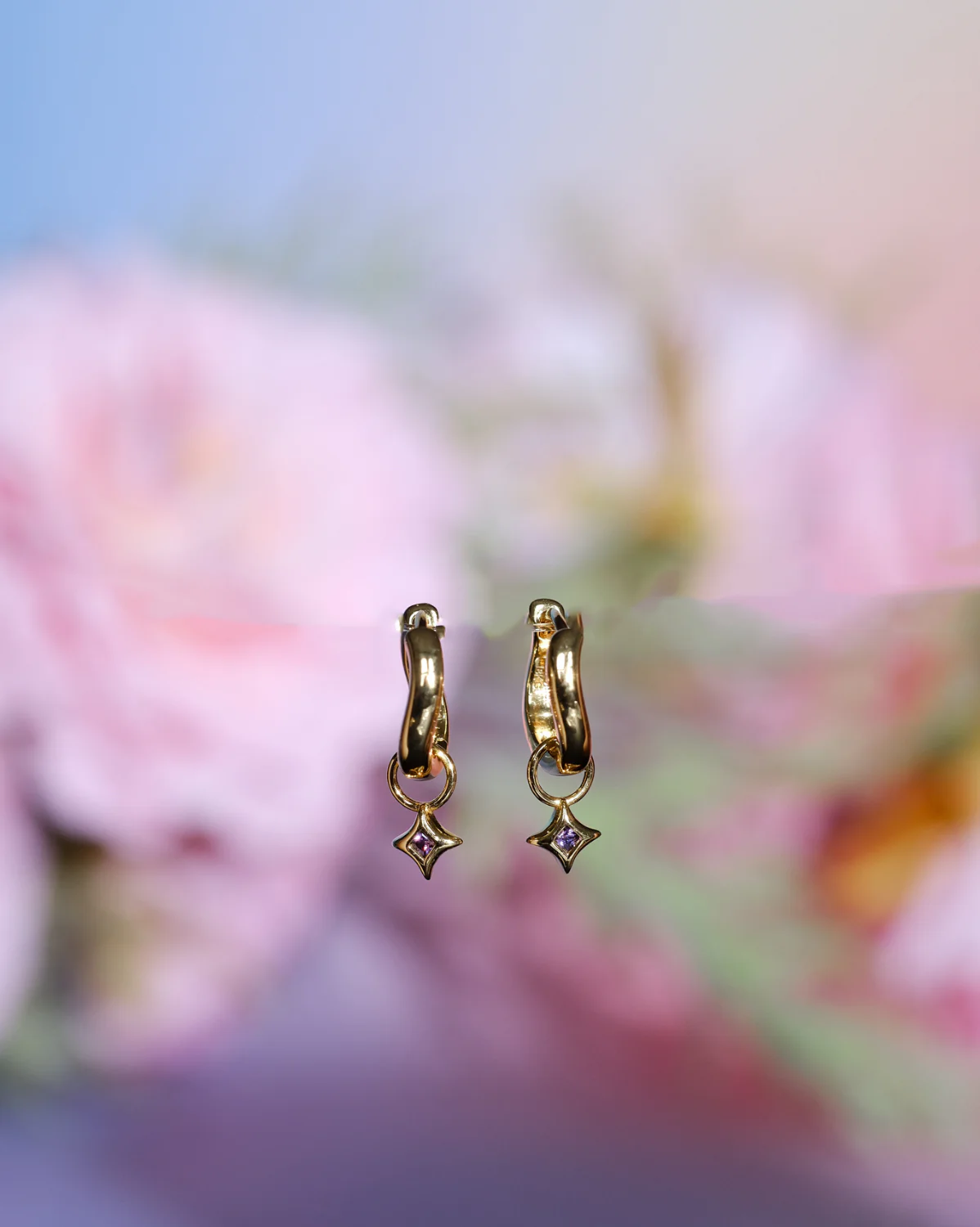 Wavy Sparkle Charm Hoops - Alexandrite CZ (June) - Image 5