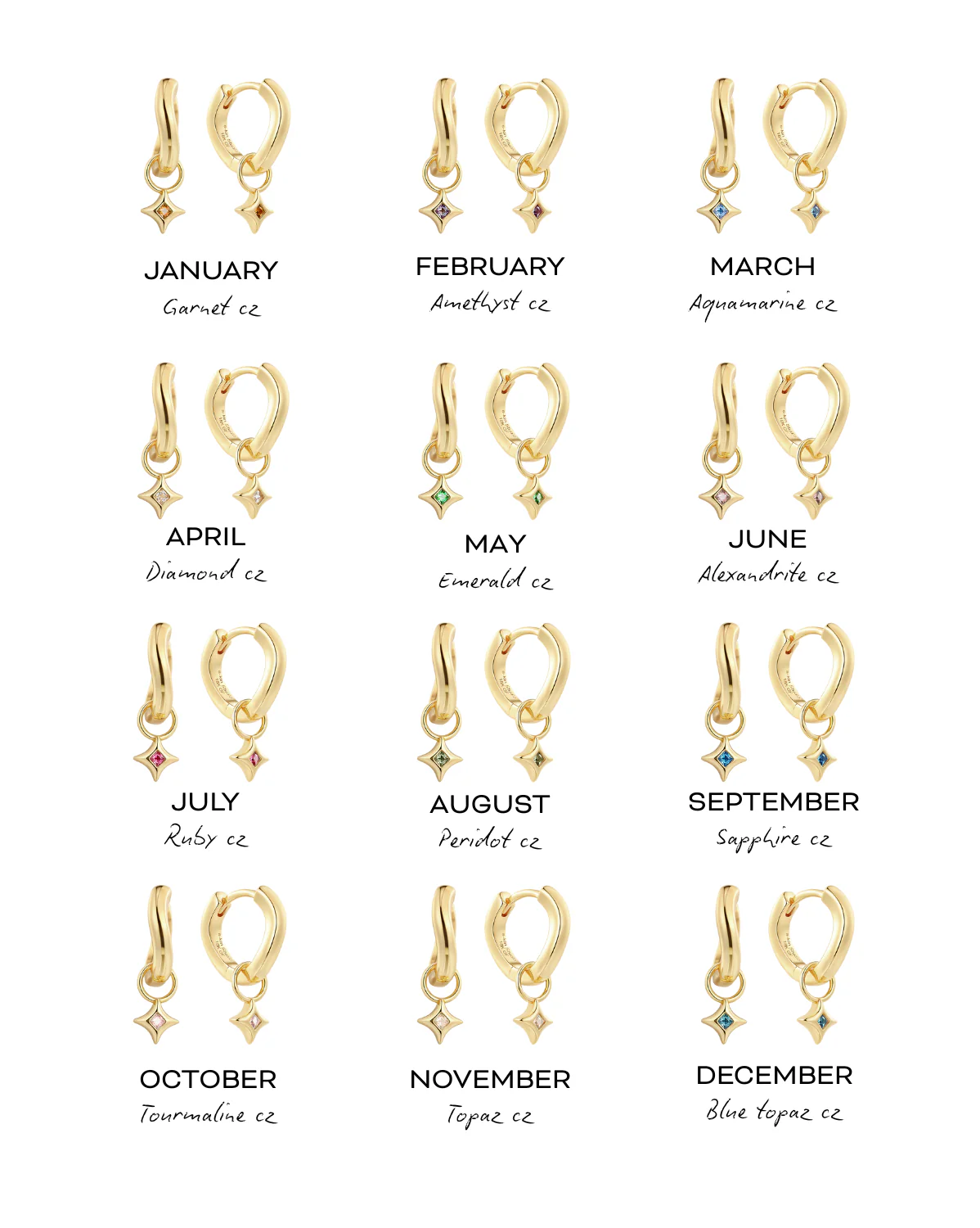 Wavy Sparkle Charm Hoops - Ruby CZ (July) - Image 3