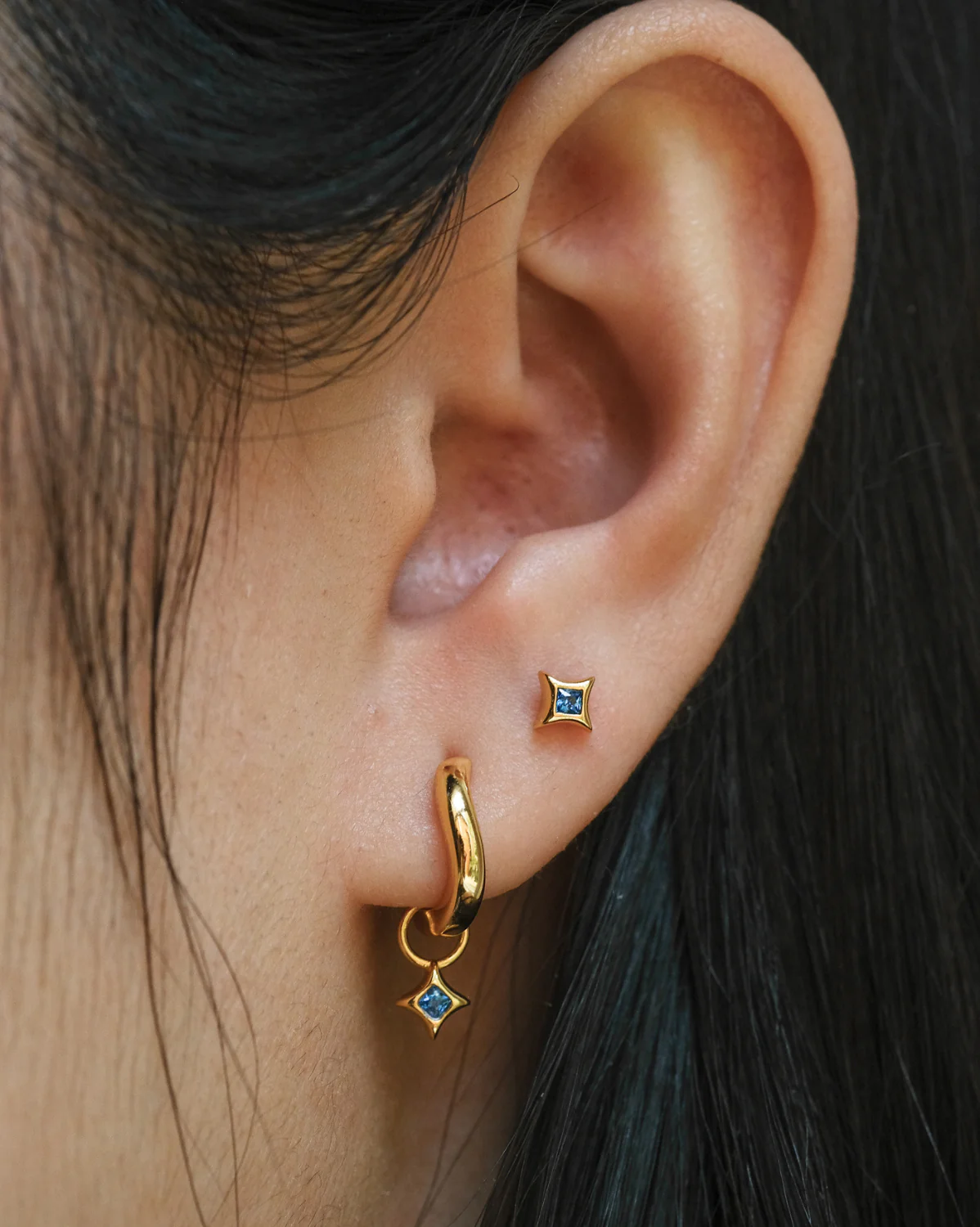 Wavy Sparkle Charm Hoops - Blue Topaz CZ (December) - Image 4