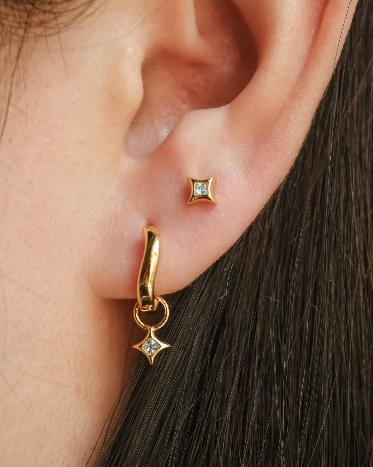 Wavy Sparkle Charm Hoops - Diamond CZ (April) - Image 2
