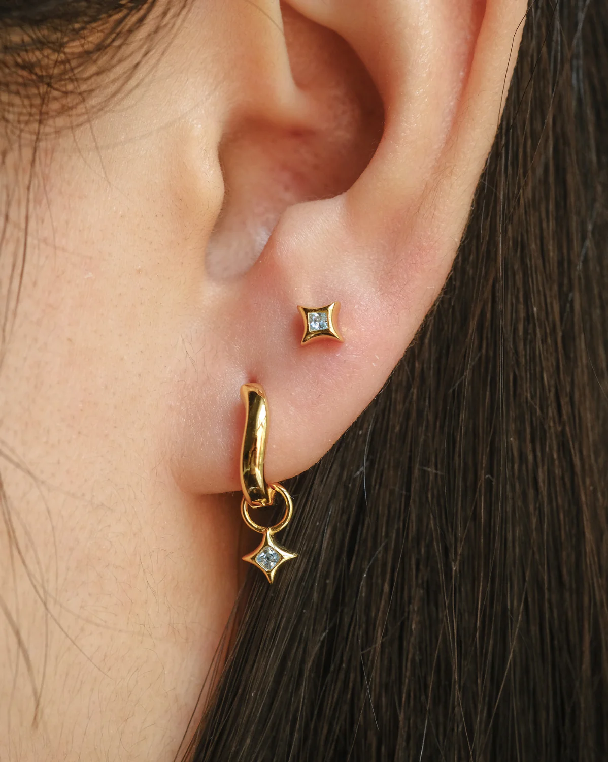 Wavy Sparkle Charm Hoops - Diamond CZ (April) - Image 4